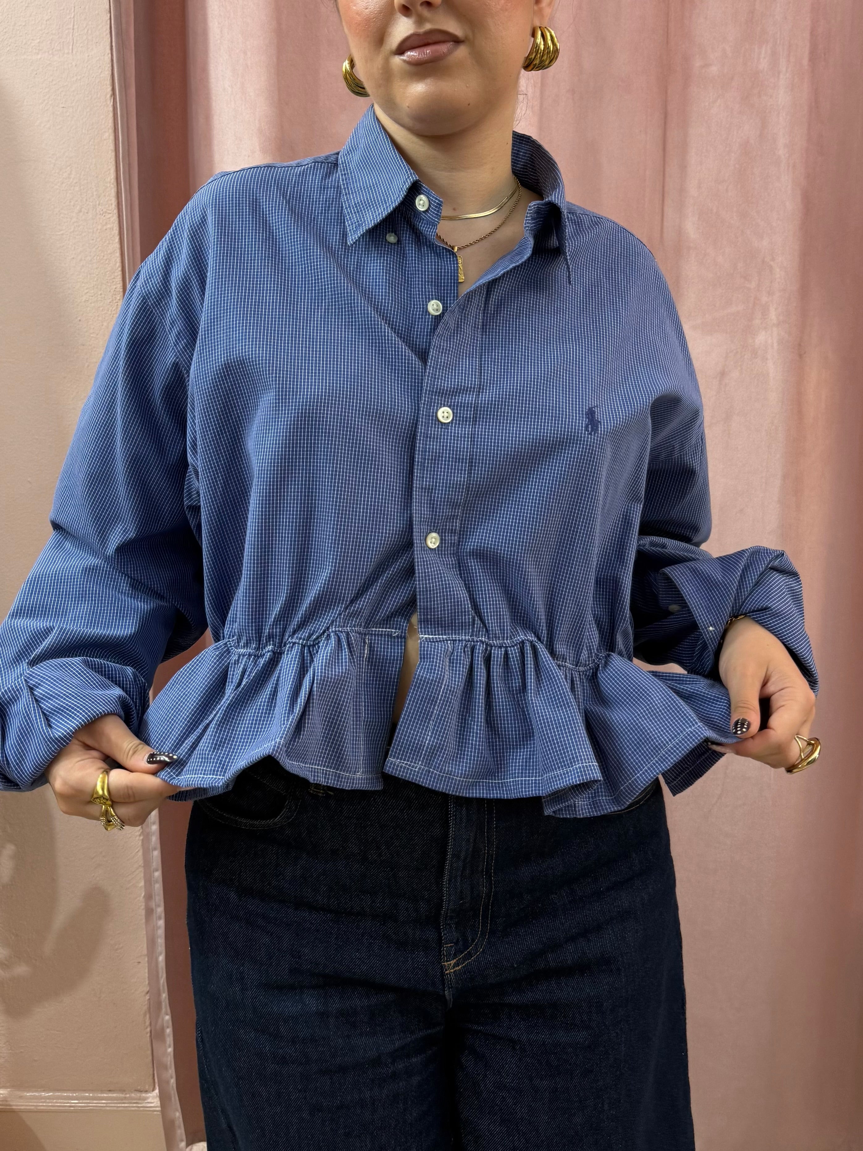 Camicia Ralph Lauren upcycling volant blu