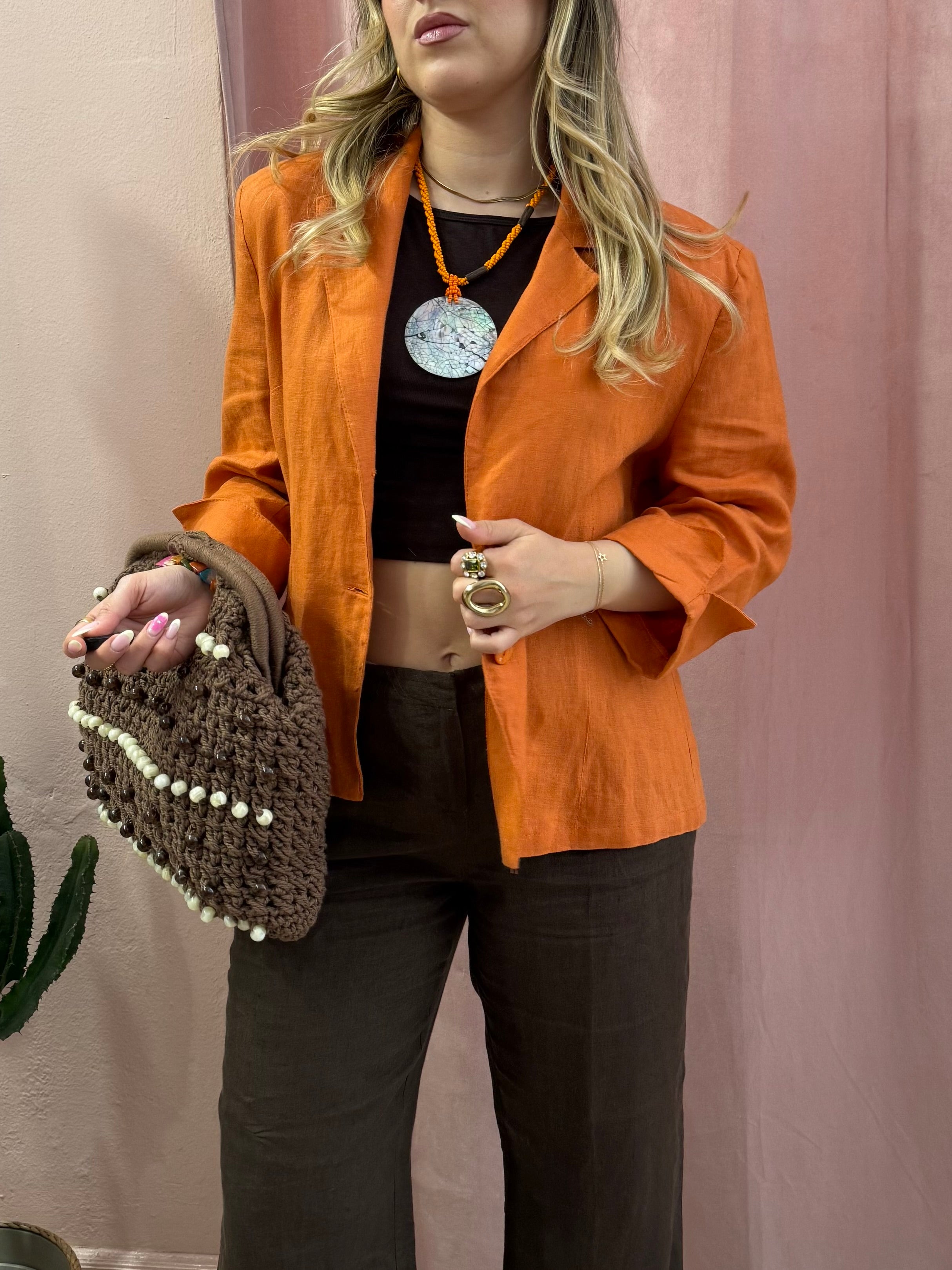 Blazer arancio in puro lino
