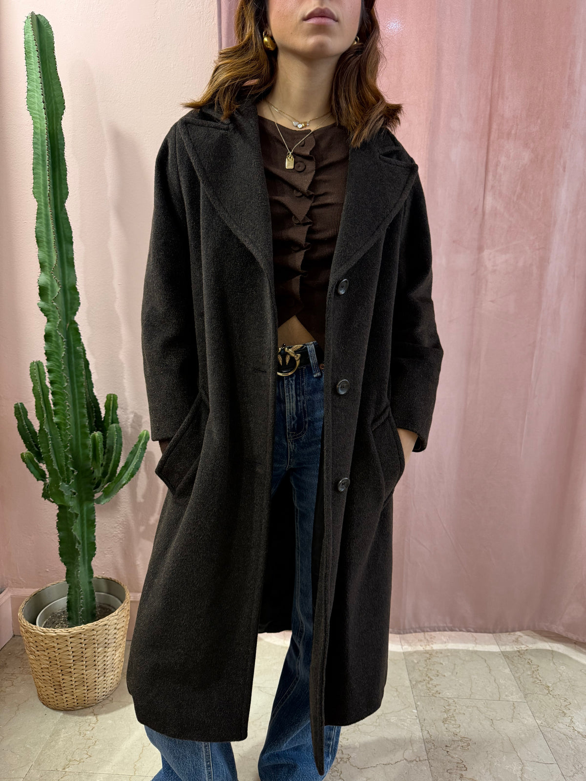 Cappotto Marella cioccolato in lana misto mohair