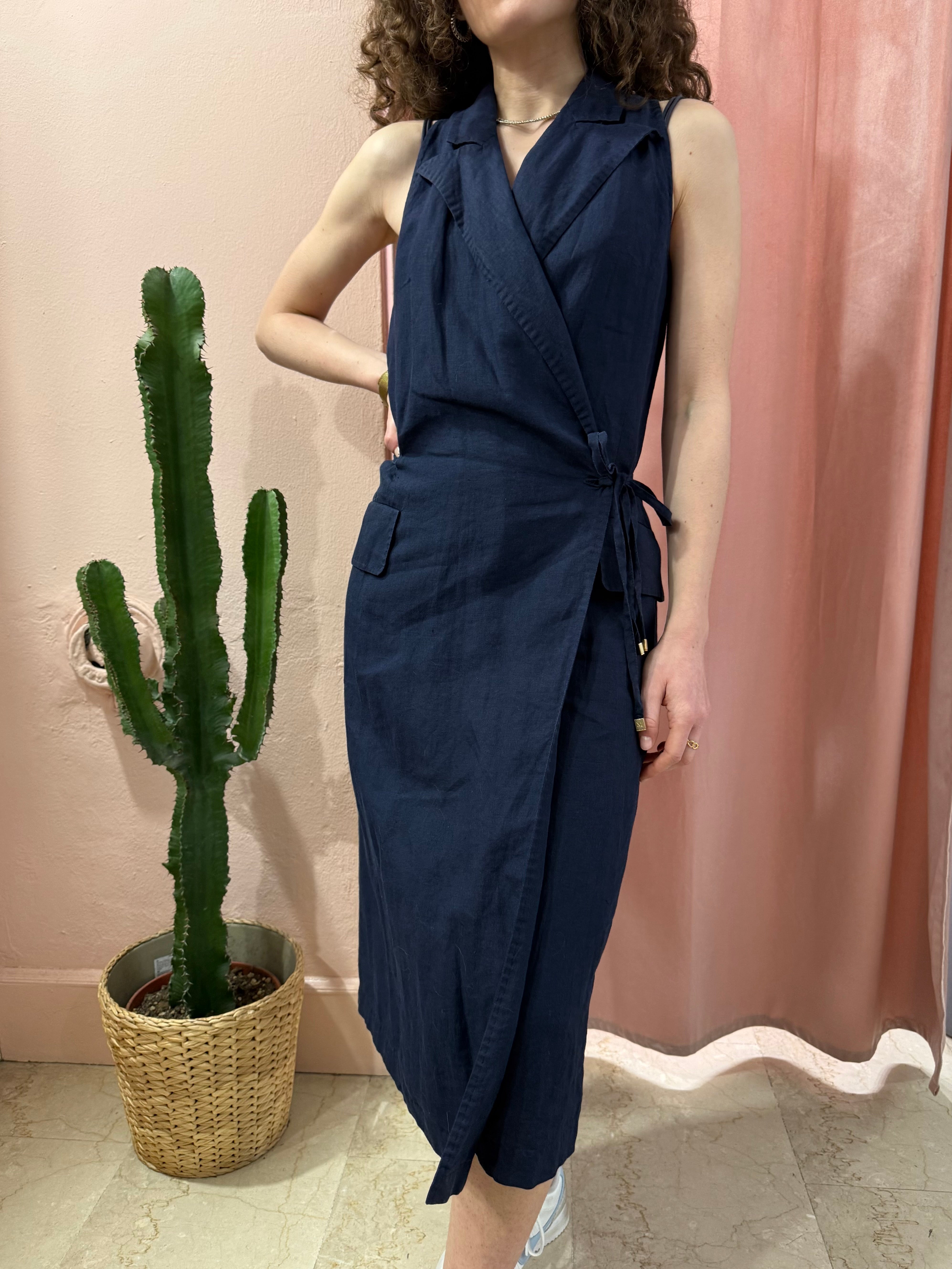 Vestito Max Mara blu in puro lino