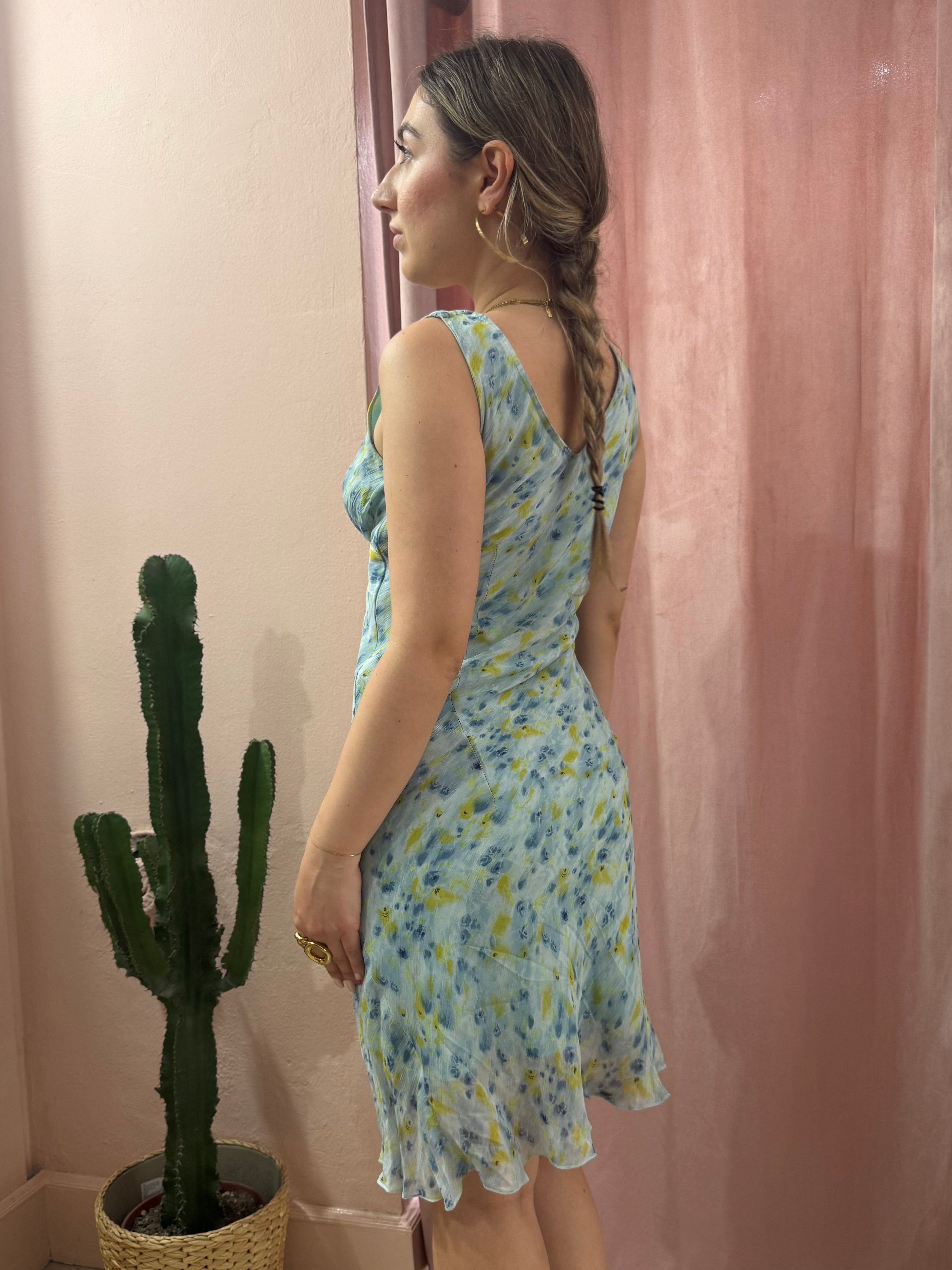 Vestito midi turchese in fantasia