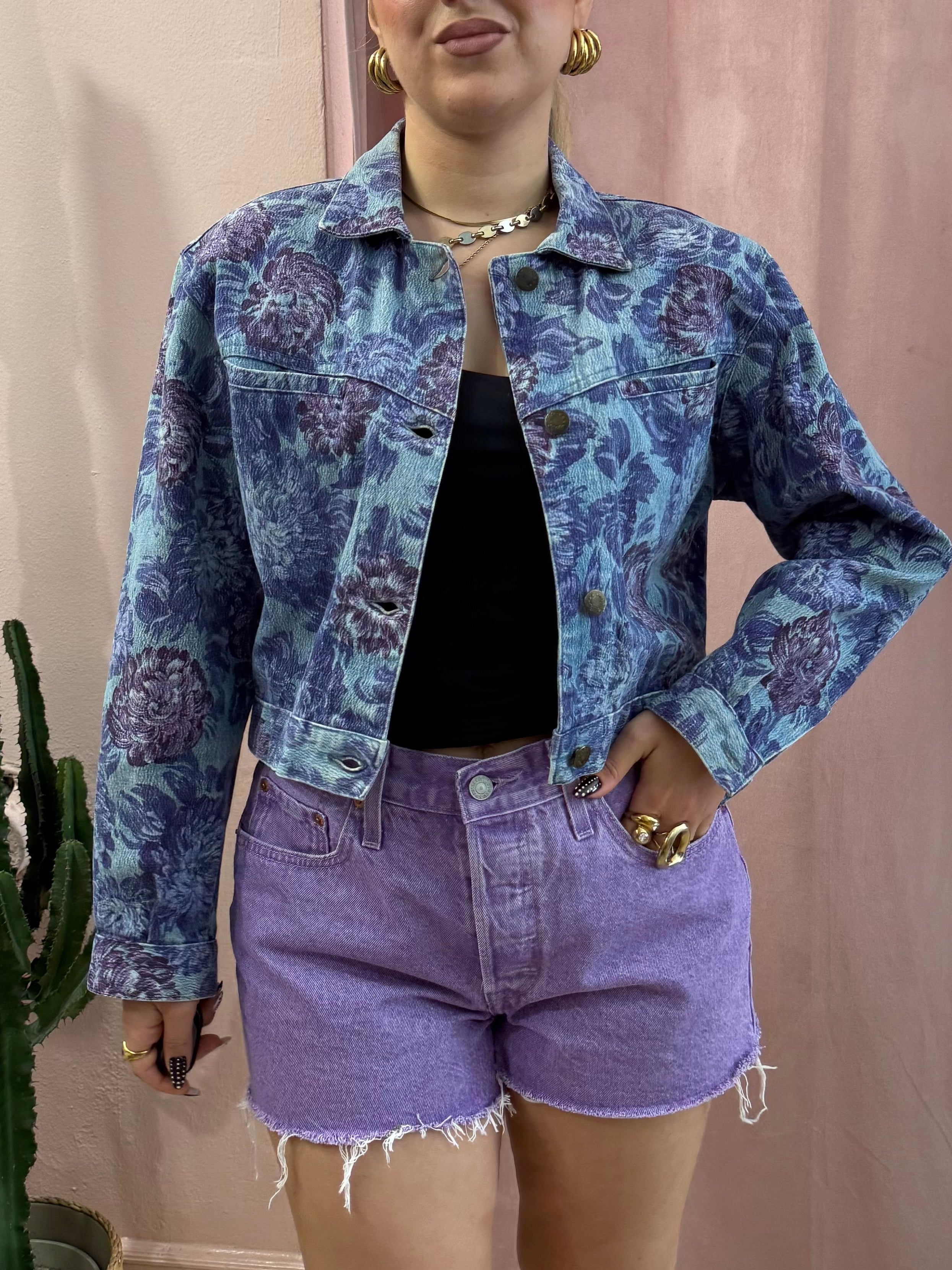 Giacca in denim vintage fantasia floreale