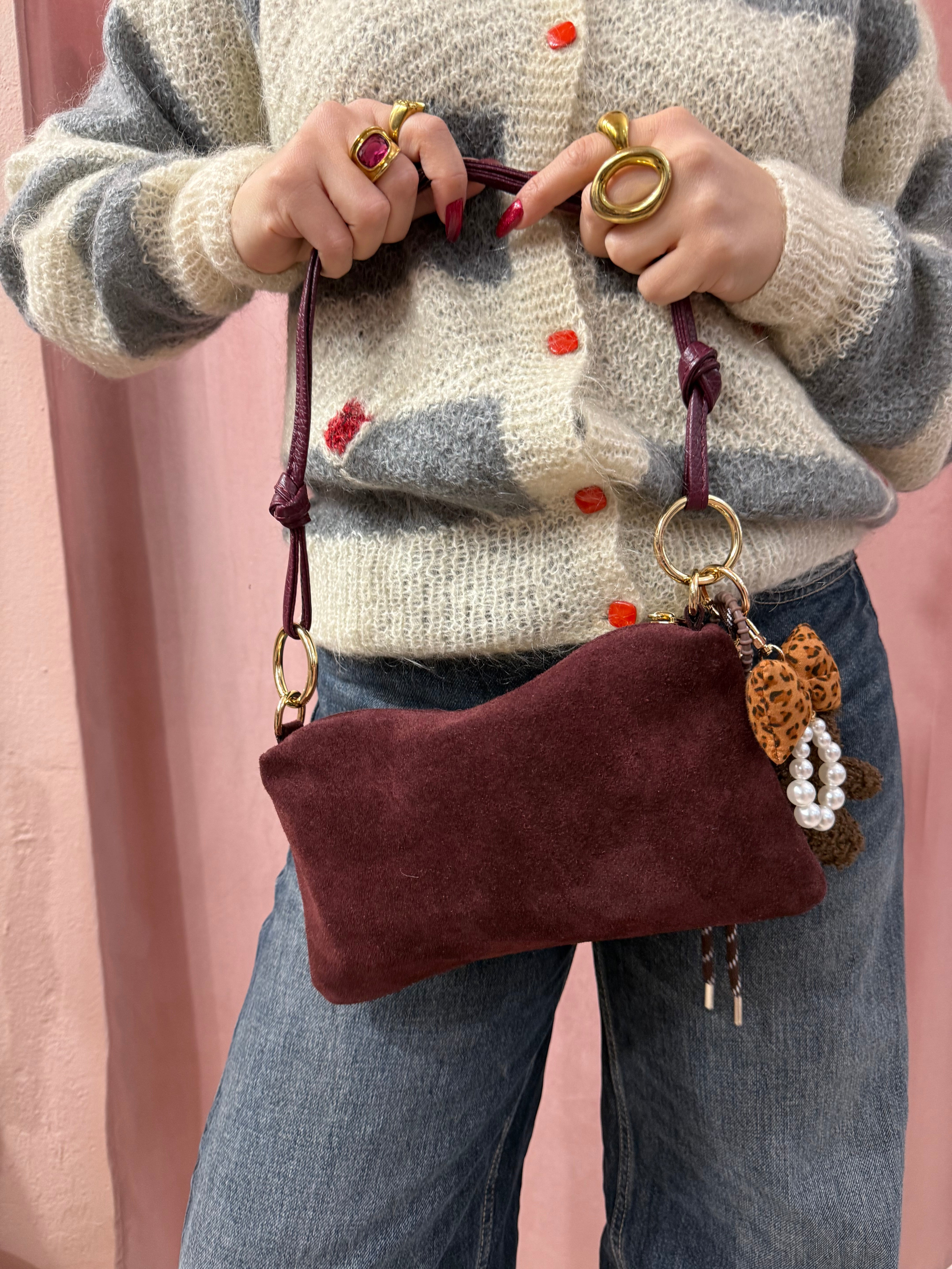 Borsa a spalla in vera pelle bordeaux