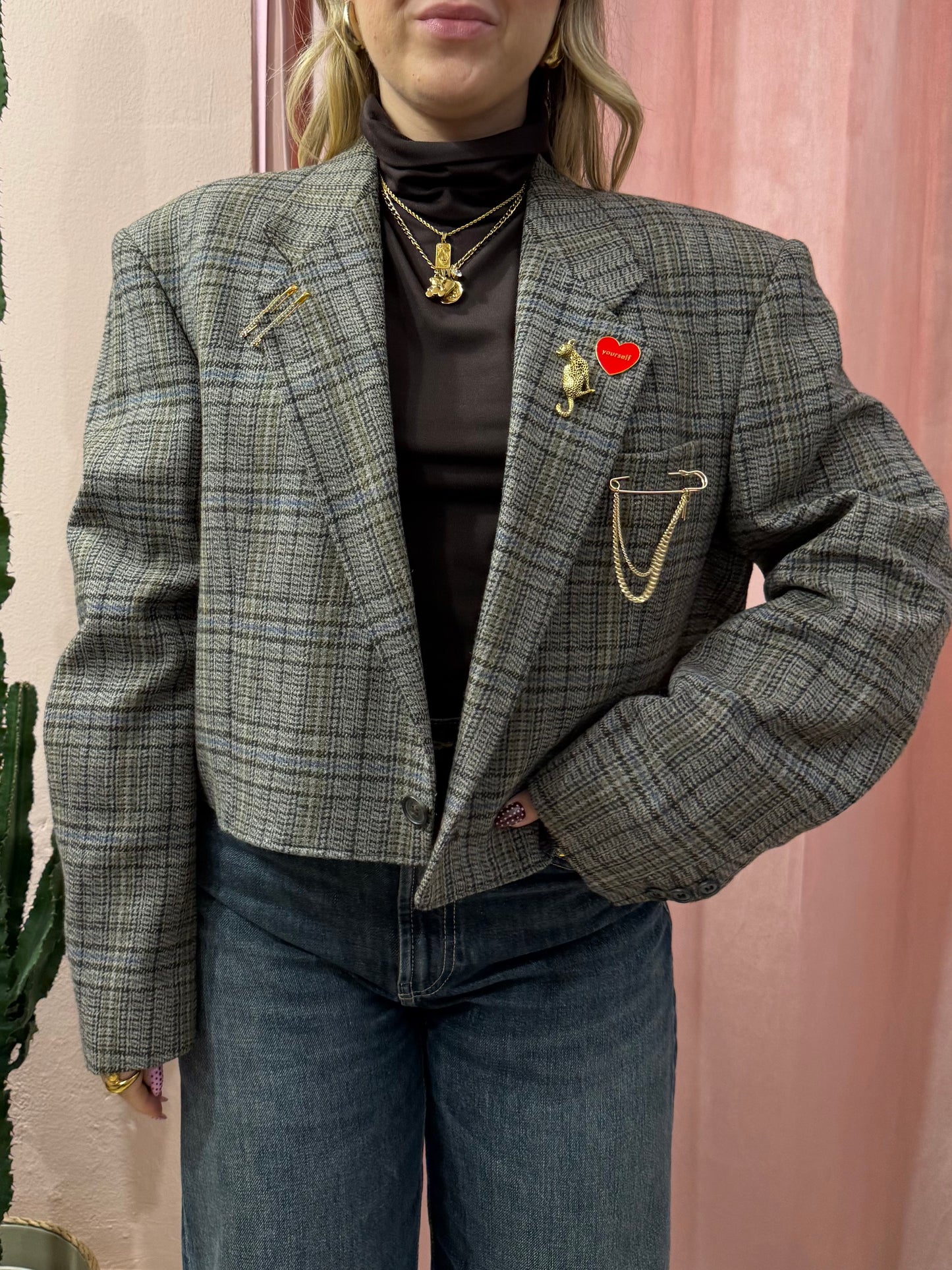 Blazer vintage crop principe di Galles