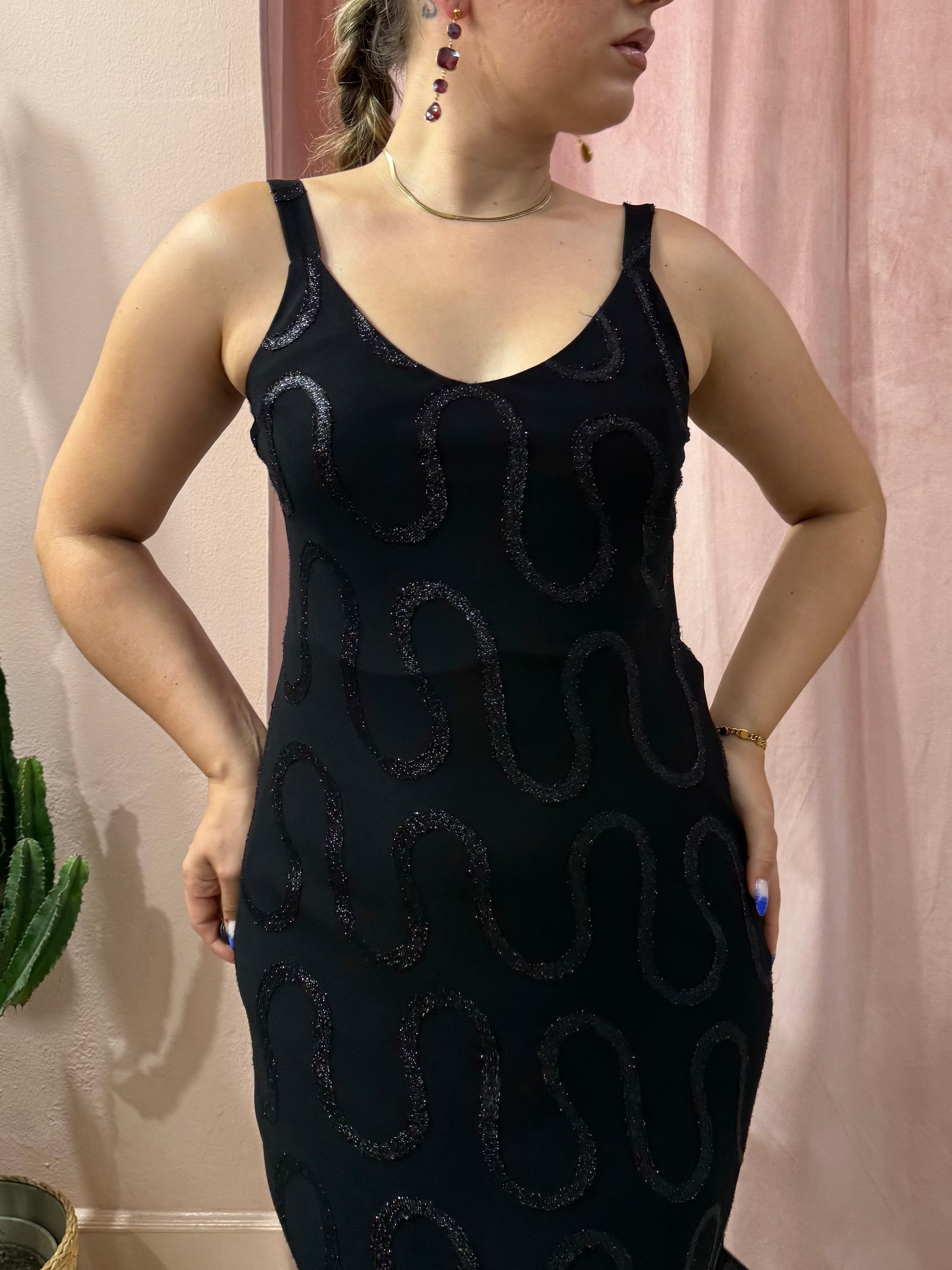 Vestito nero con inserti in lurex