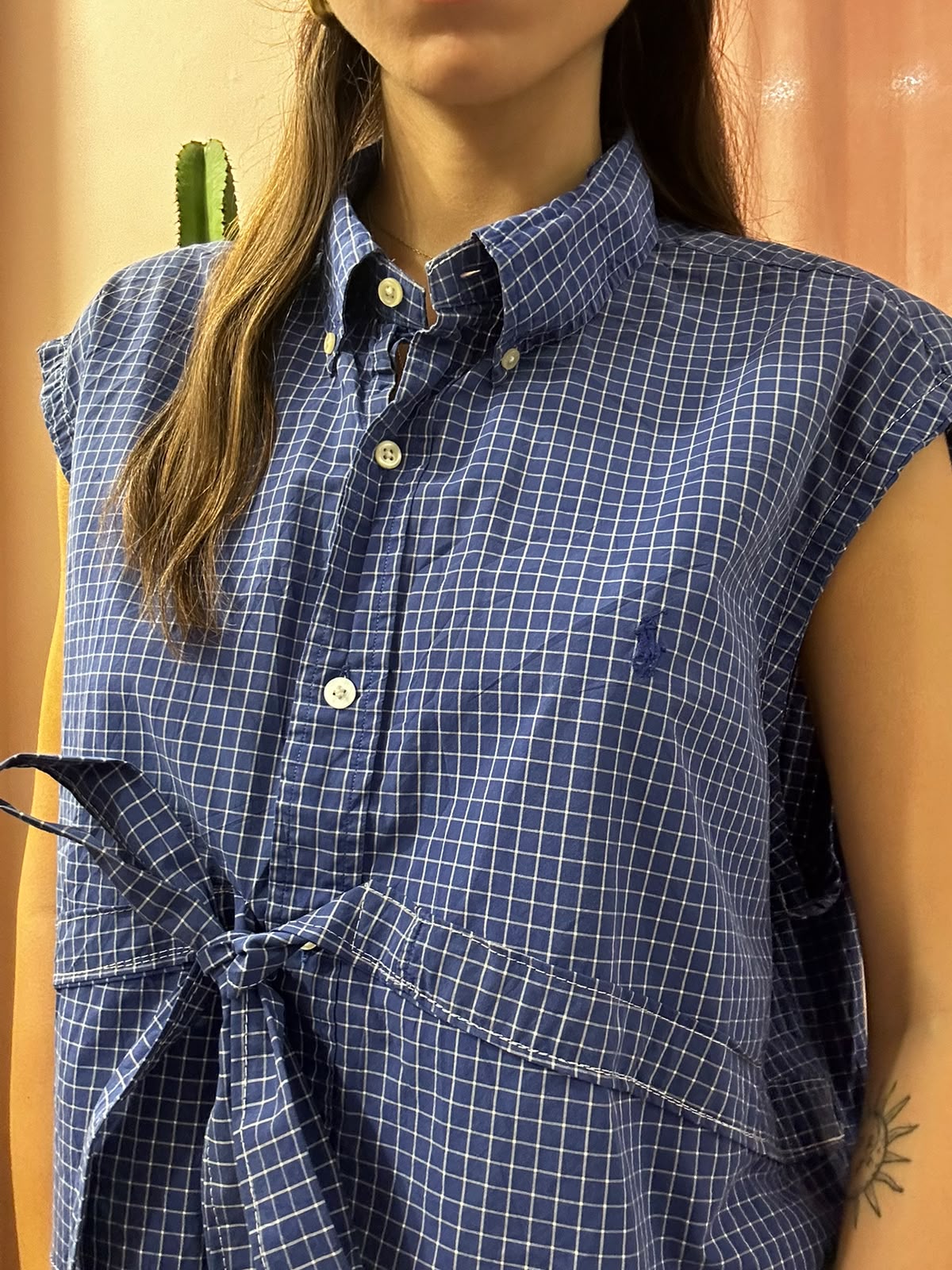 Camicia ralph lauren upcycling fiocco blu a quadri