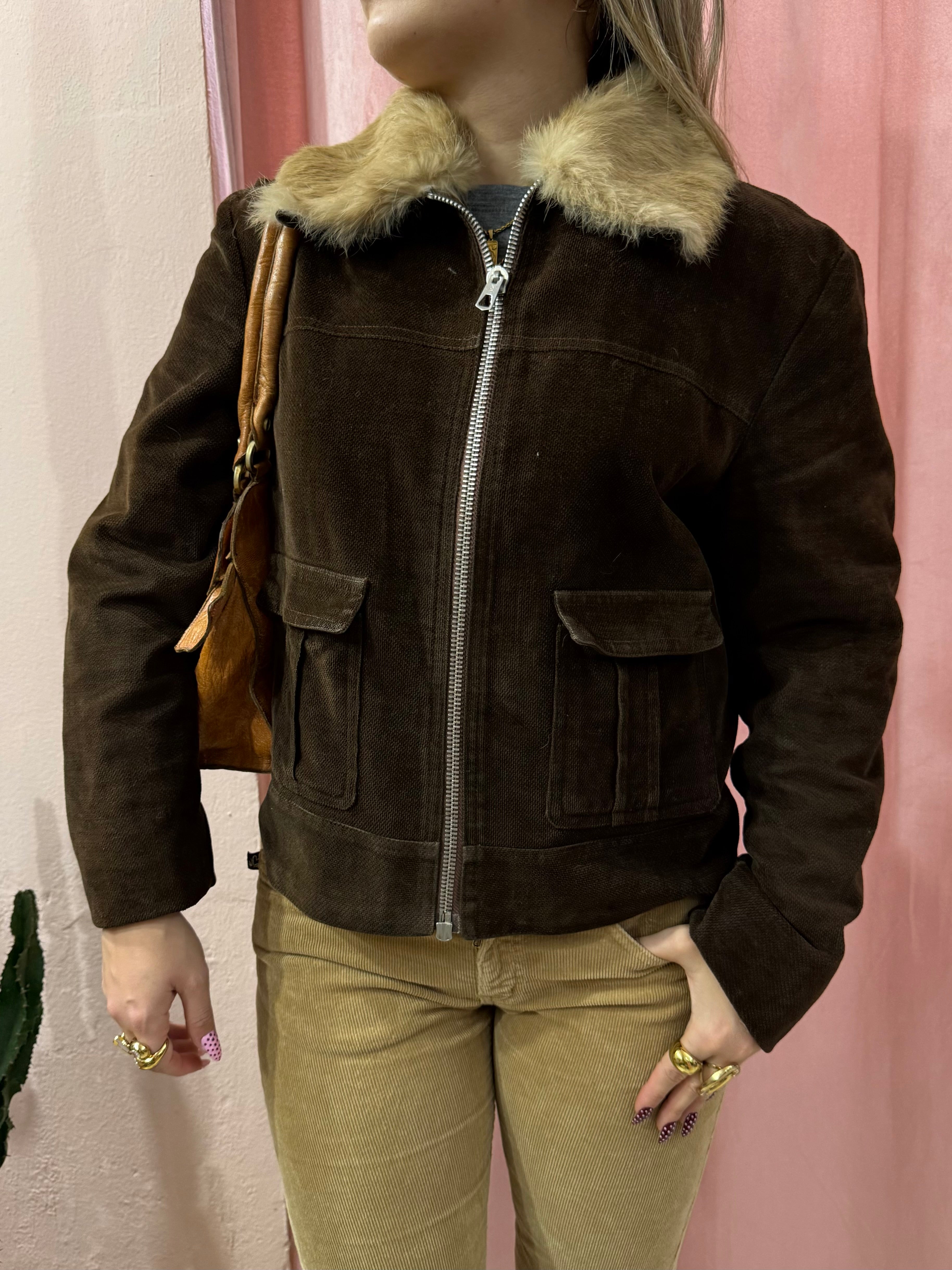 Giacca in tessuto con collo in pelliccia