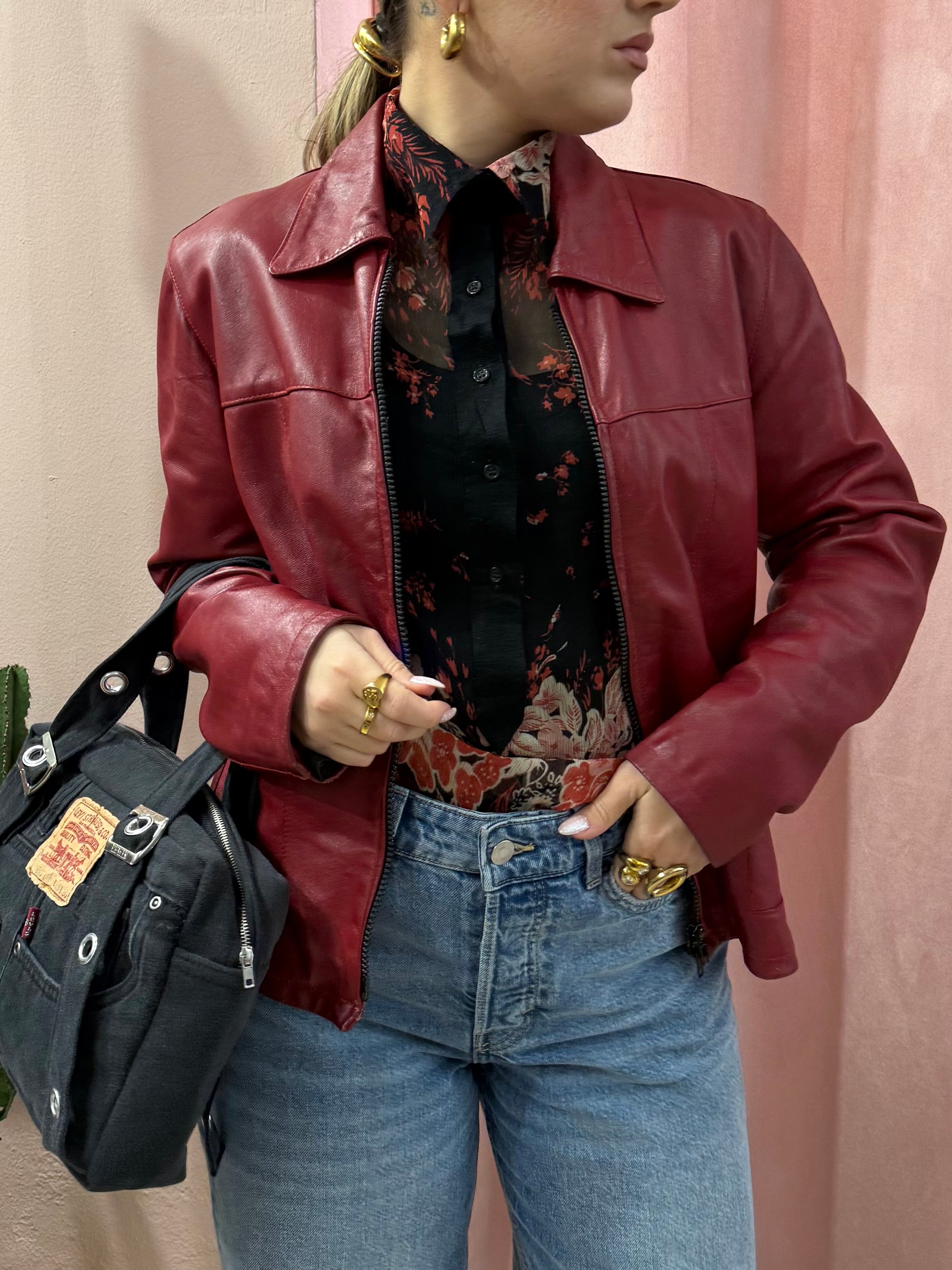 Giacca 00s in vera pelle bordeaux