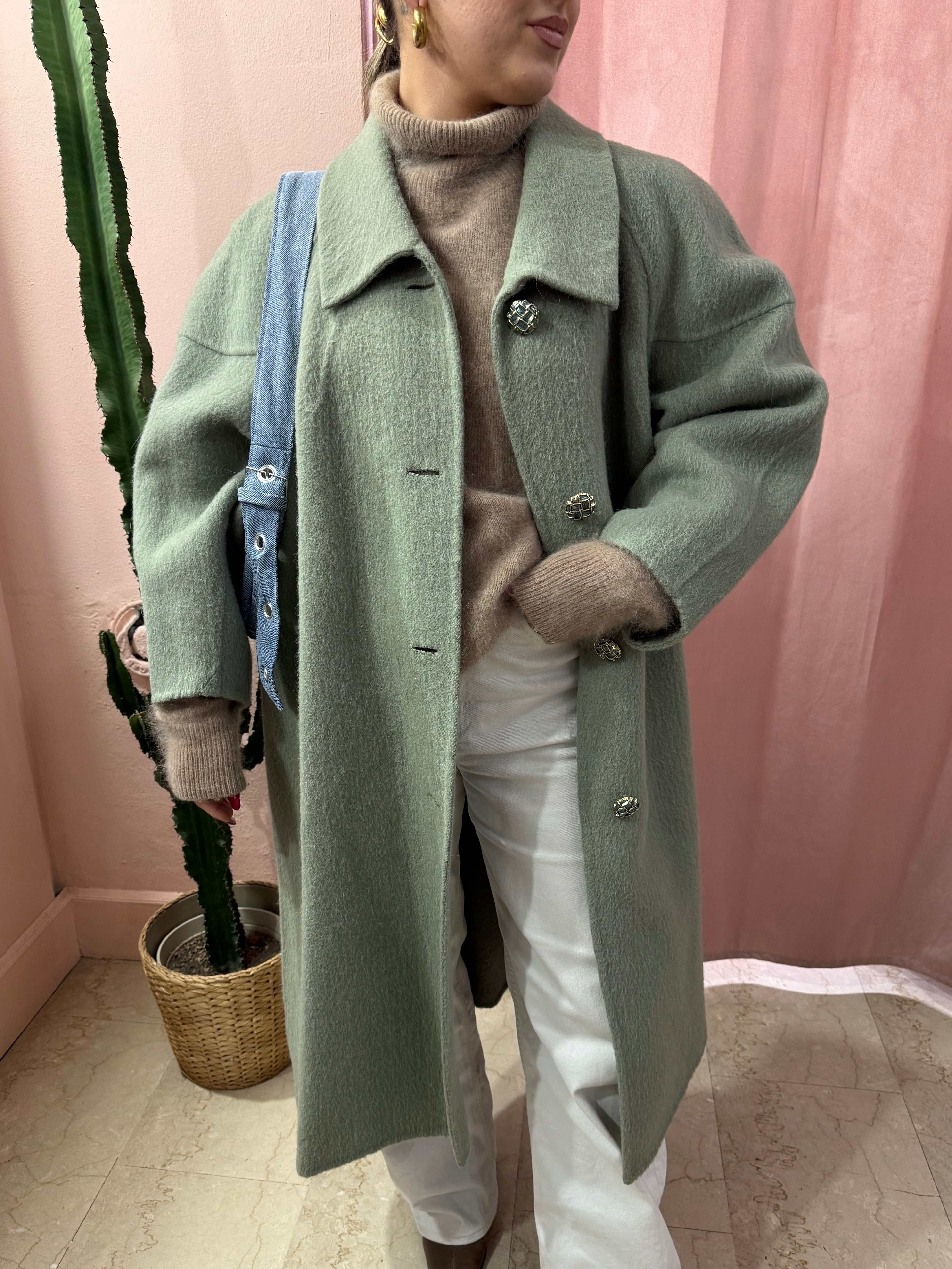 Cappotto vintage in lana salvia