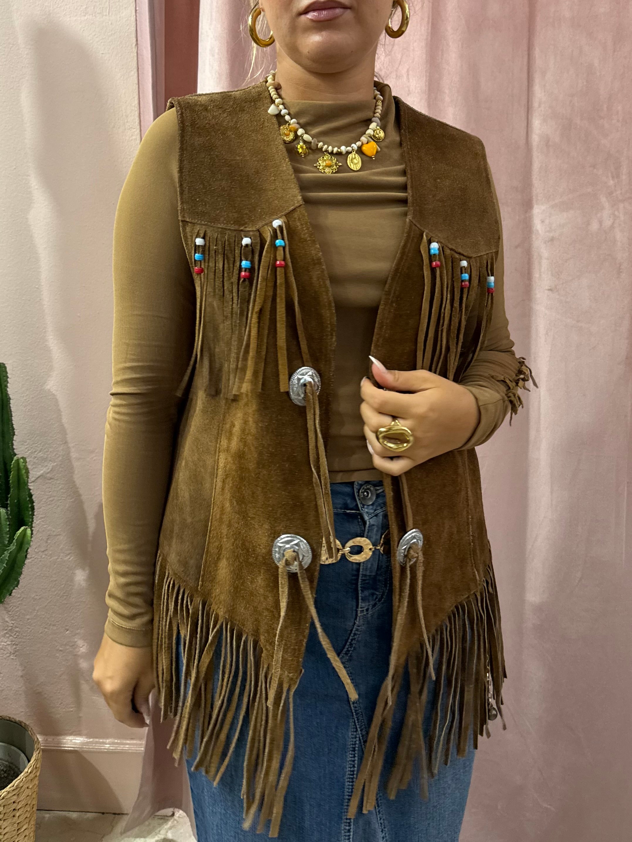 Gilet con frange in vera pelle