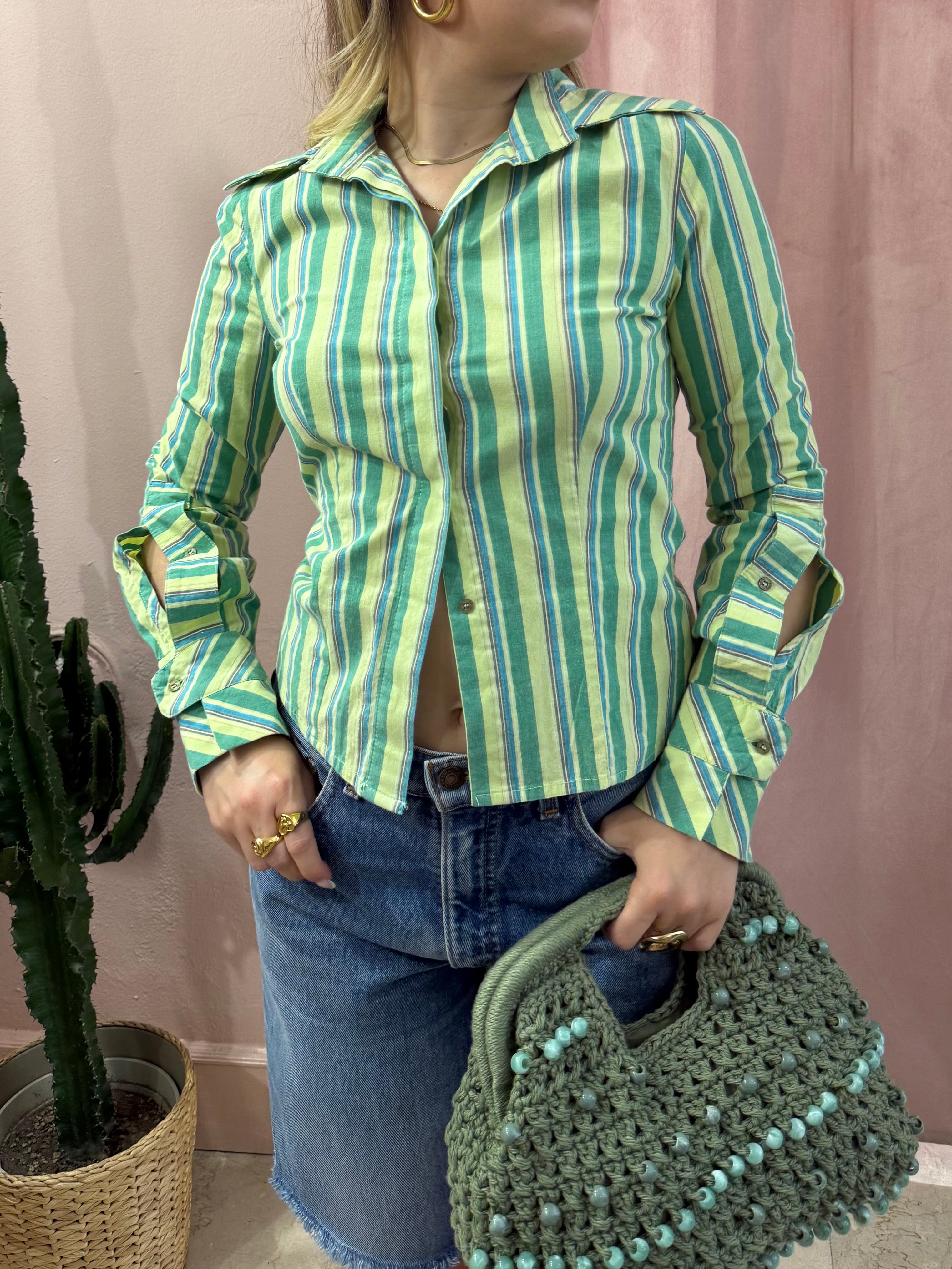 Camicia 00s verde a righe