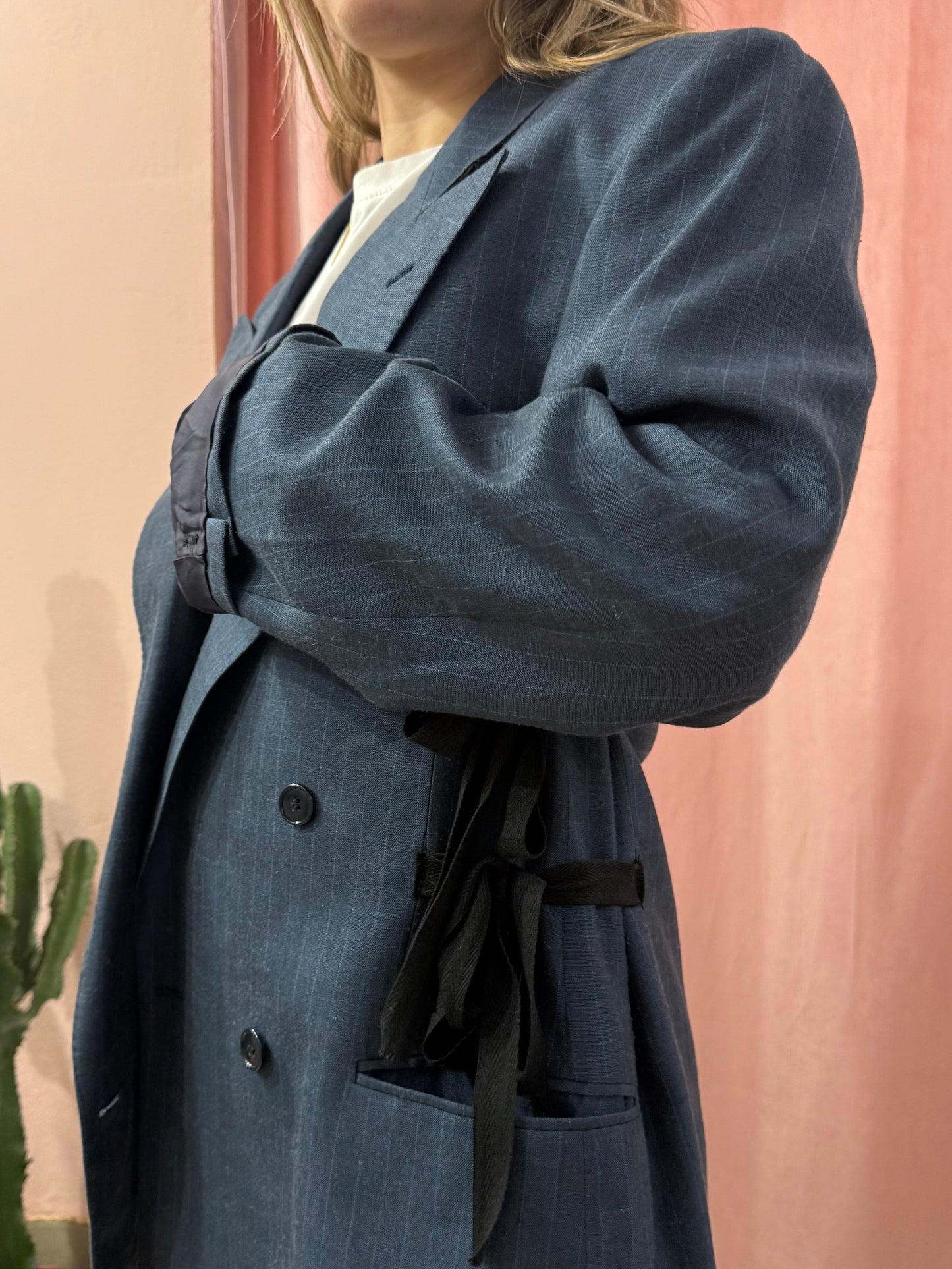 Blazer upcycling fiocchi blu gessato