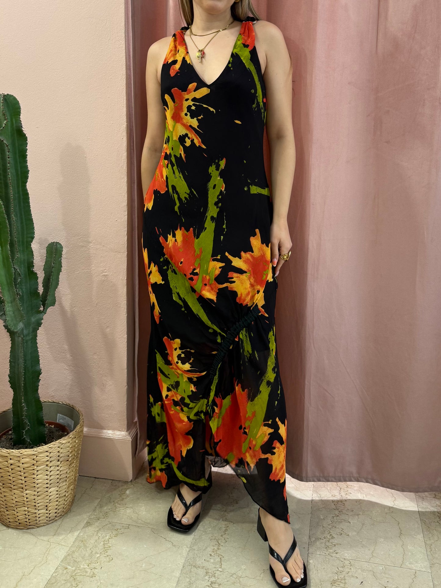 Vestito lungo fantasia fiori astratti