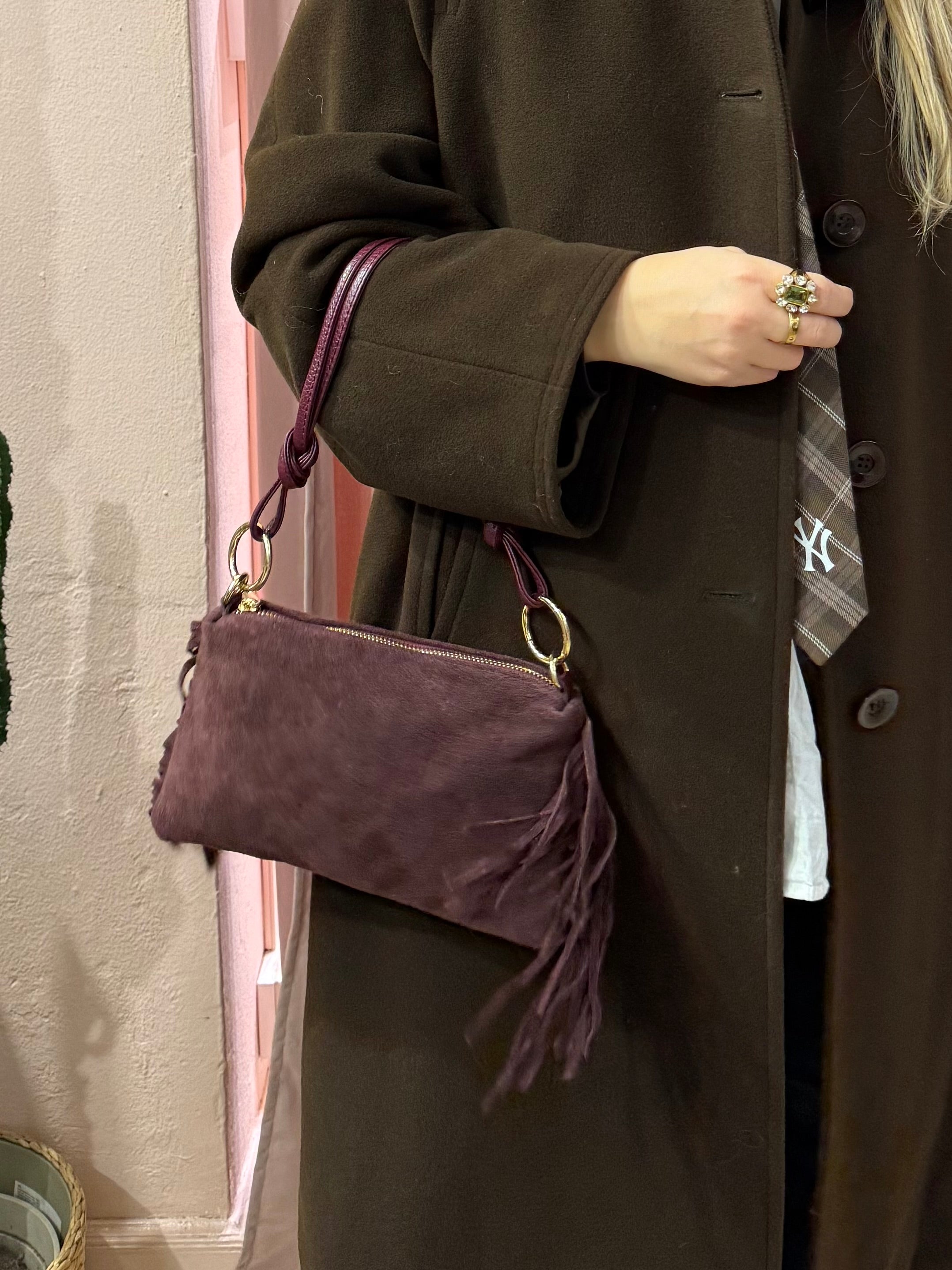 Borsa a spalla in vera pelle scamosciata più colori