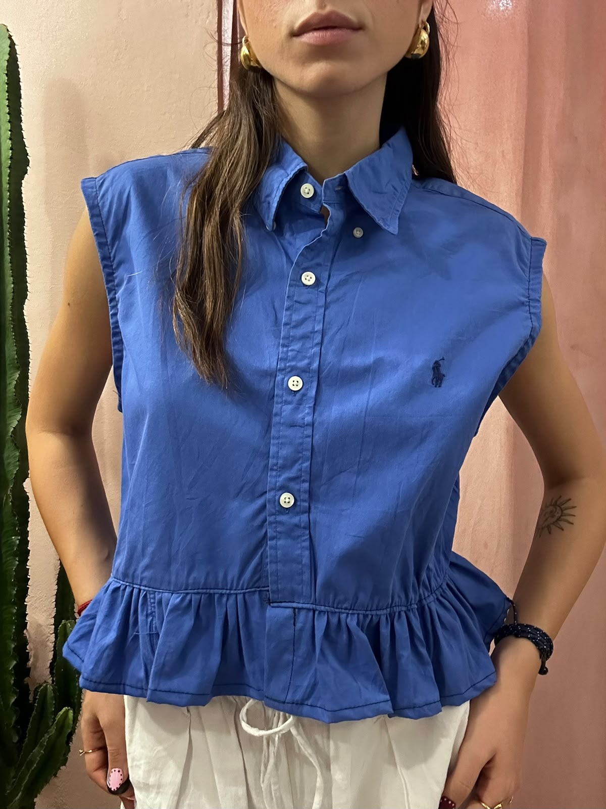 Camicia Ralph Lauren upcycling volant royal blu