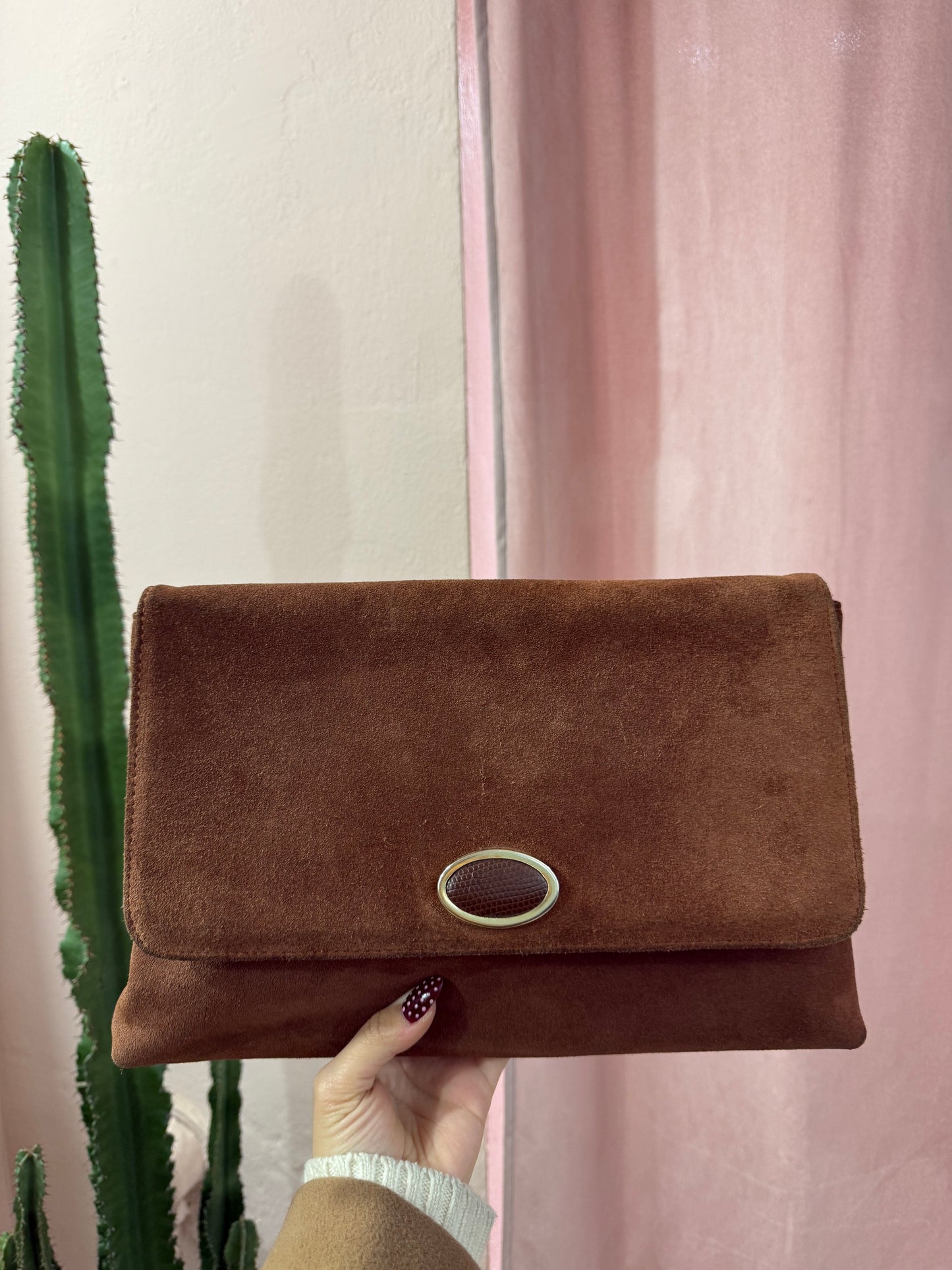 Pochette in vera pelle scamosciata