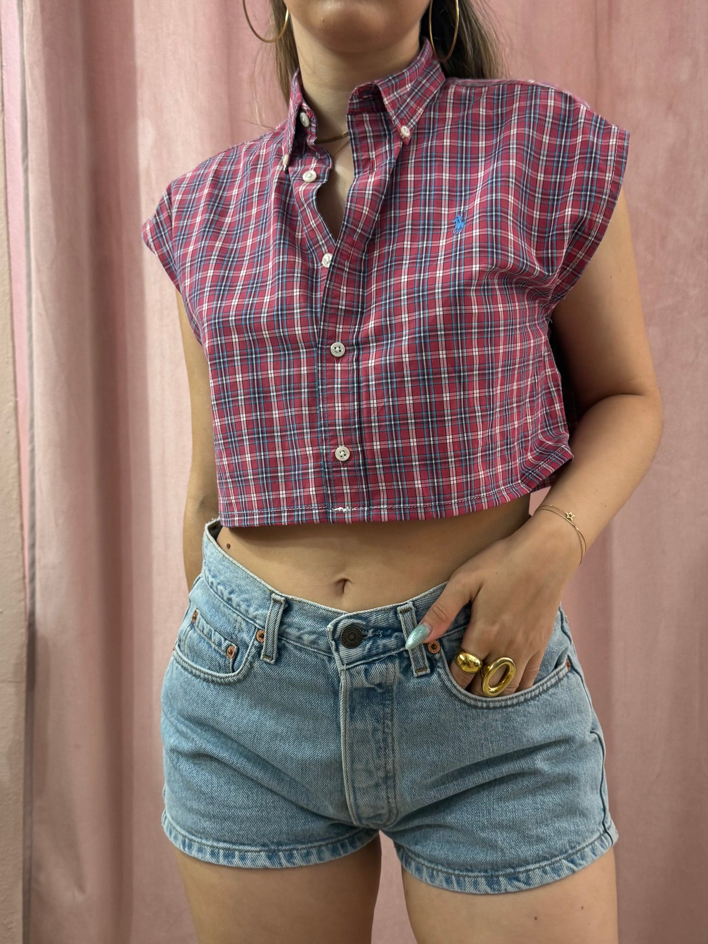 Crop top Ralph Lauren a quadretti sul rosso