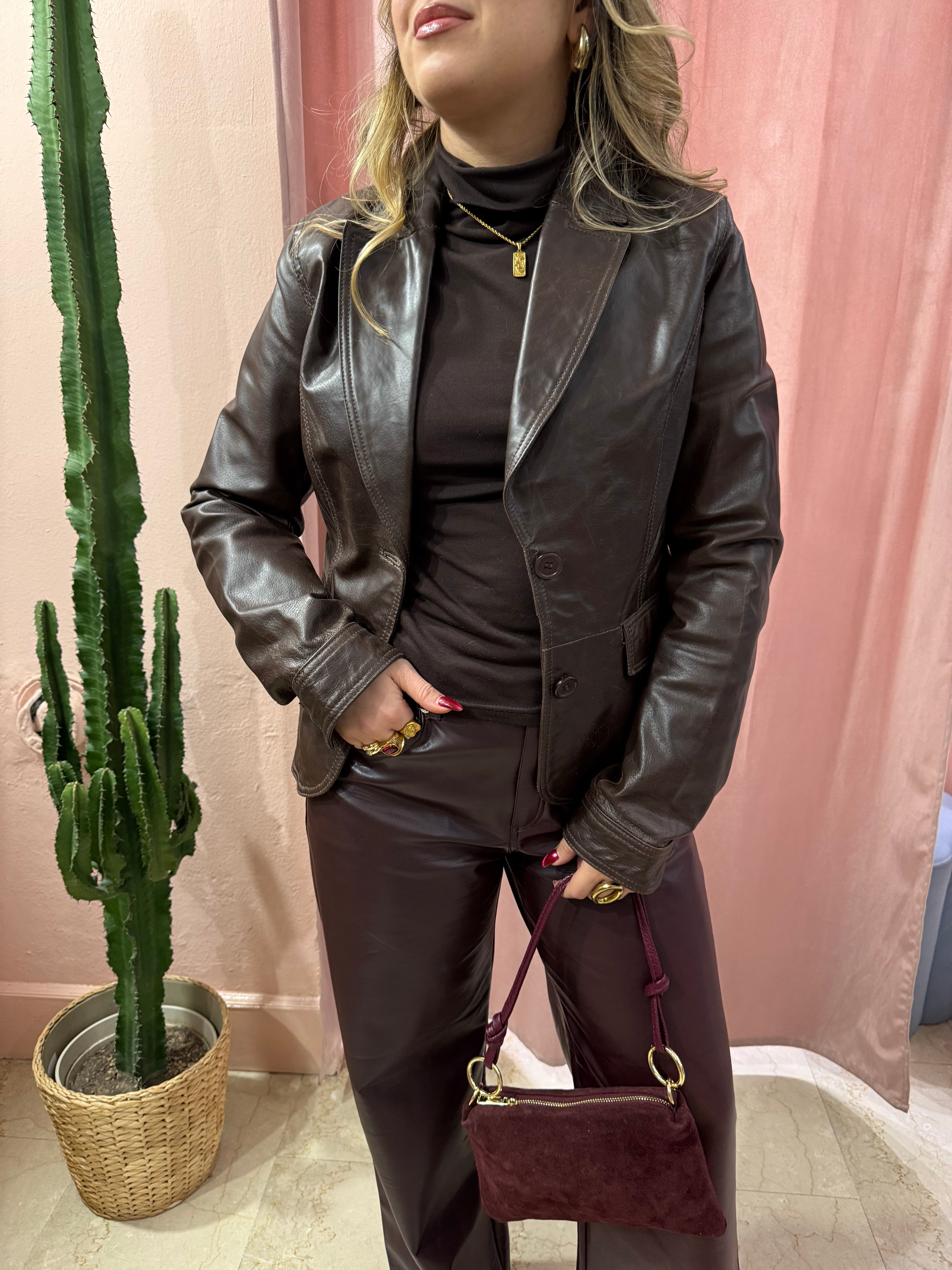 Blazer cioccolato in vera pelle