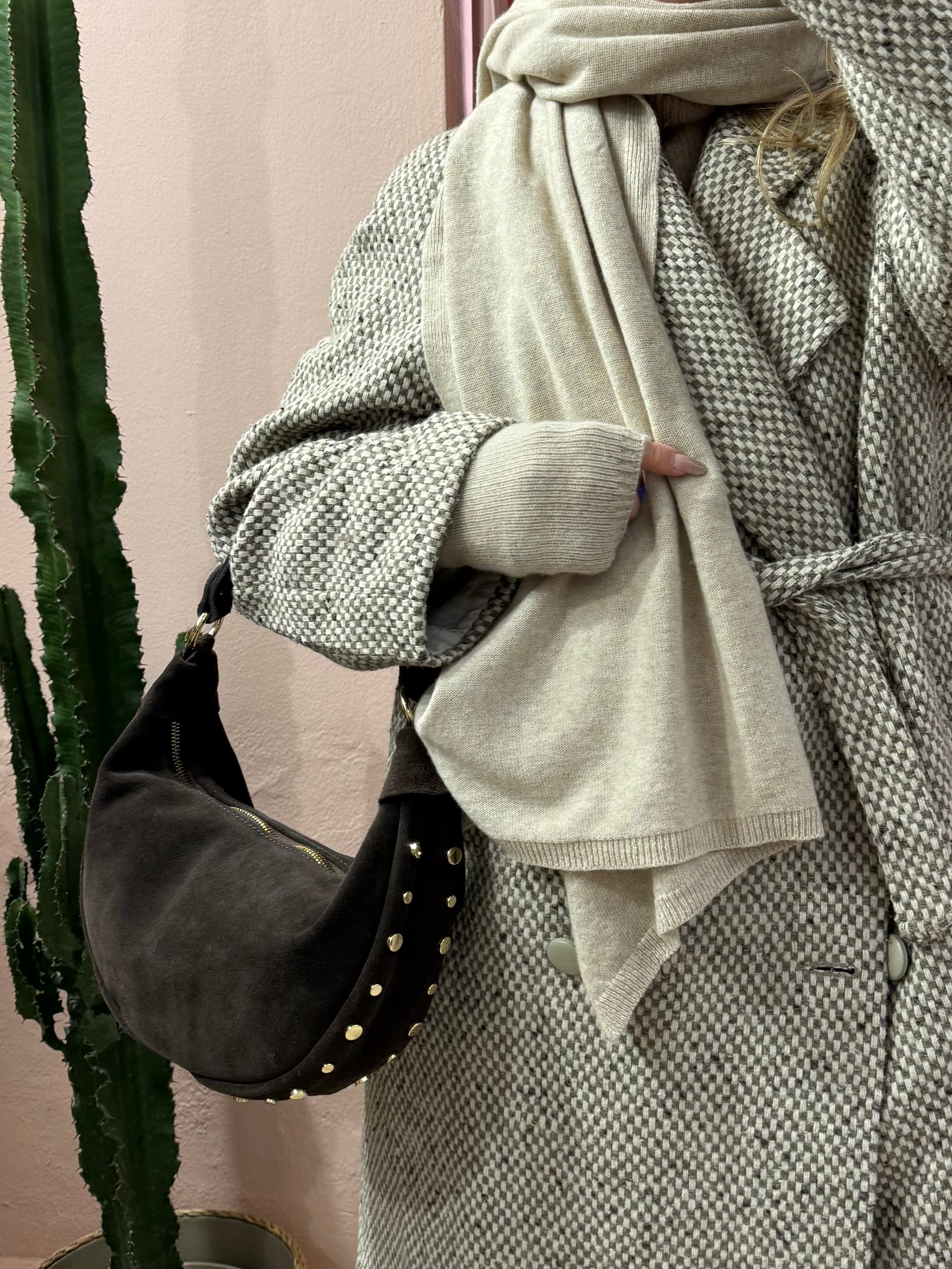 Borsa mezzaluna in vera pelle