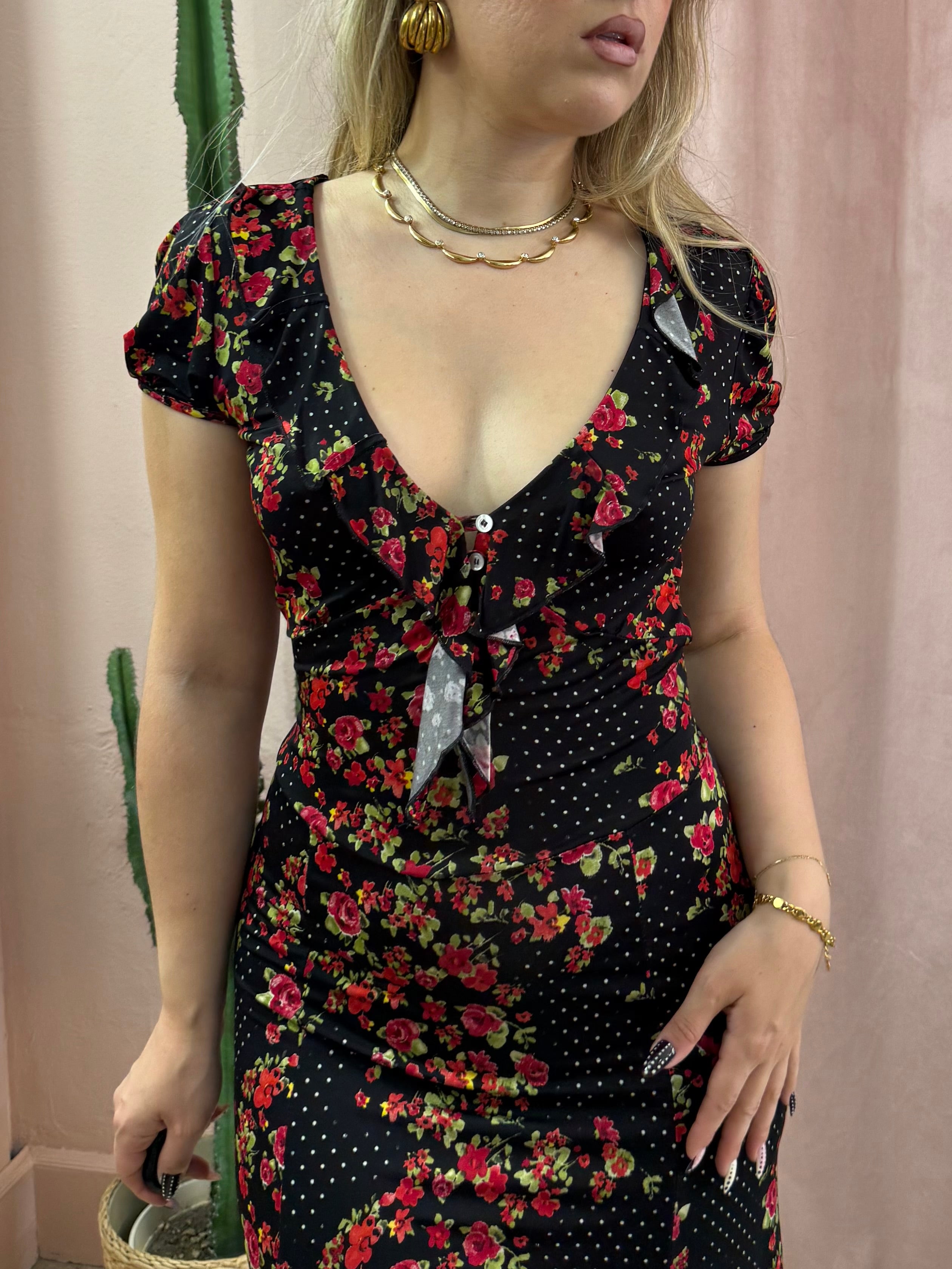 Vestito 00s nero fantasia rose