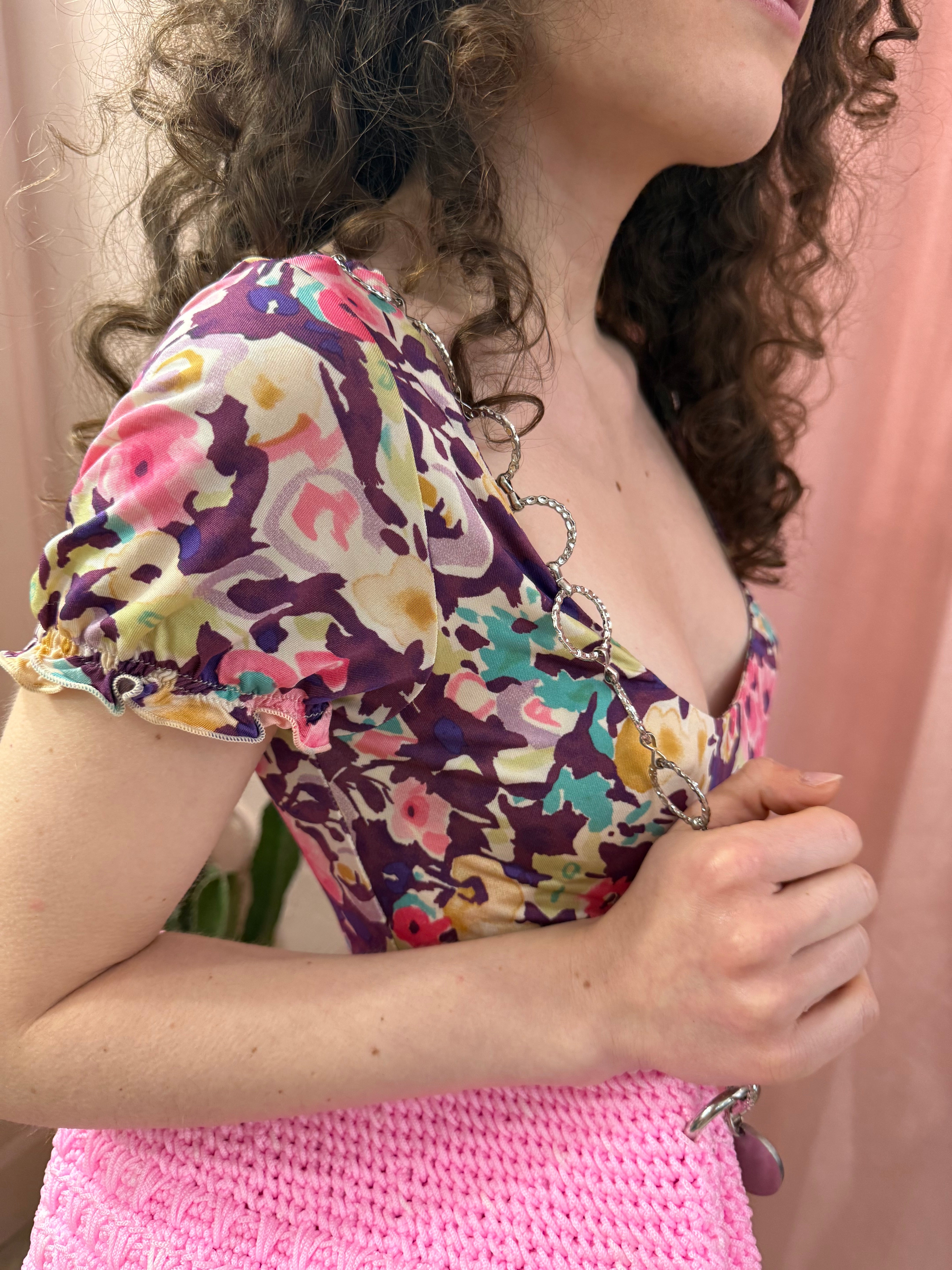 Borsa rosa crochet con catena