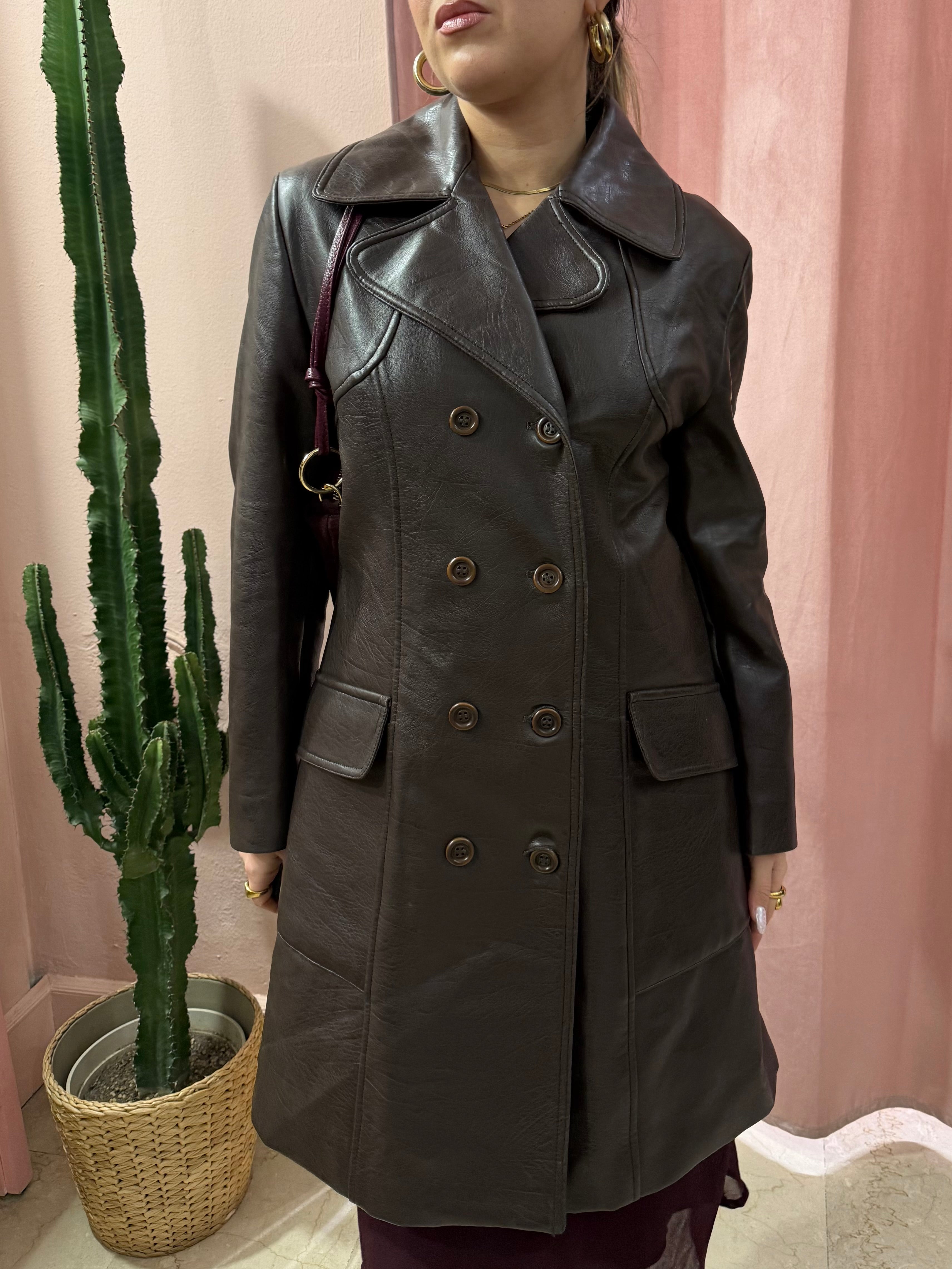 Trench vintage in vera pelle cioccolato