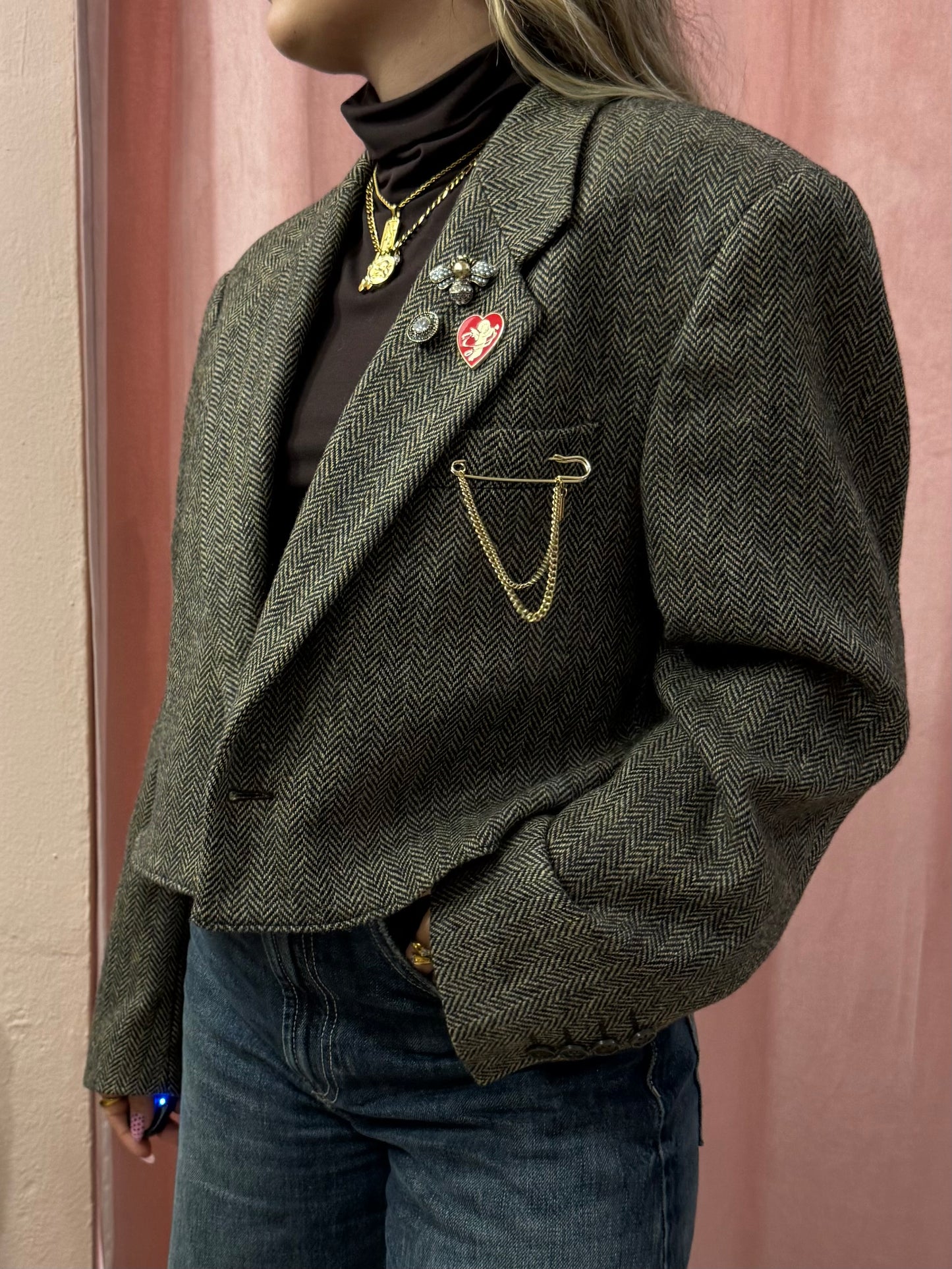 Blazer vintage crop spigato