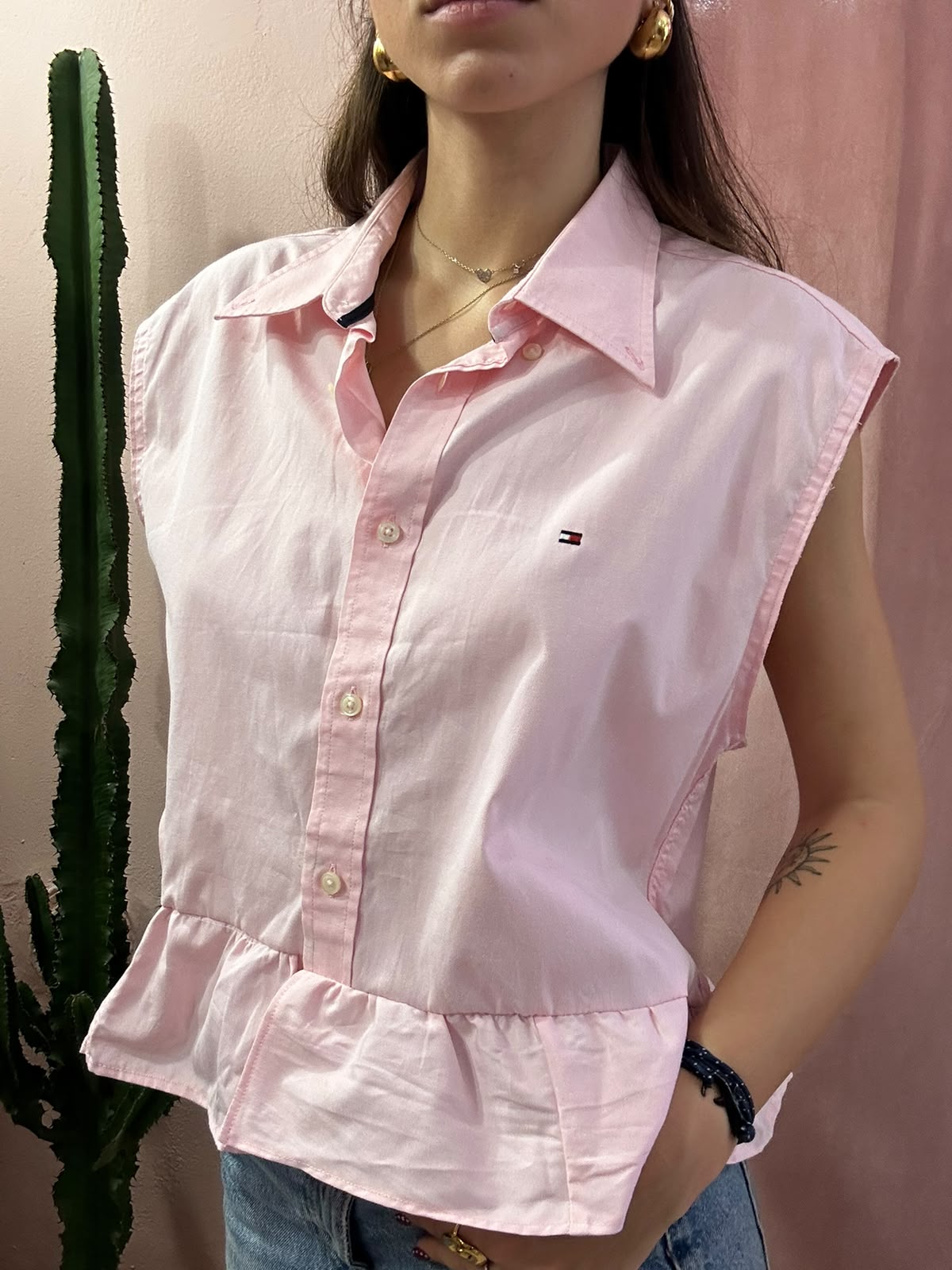 Camicia Tommy hilfiger upcycling volant rosa