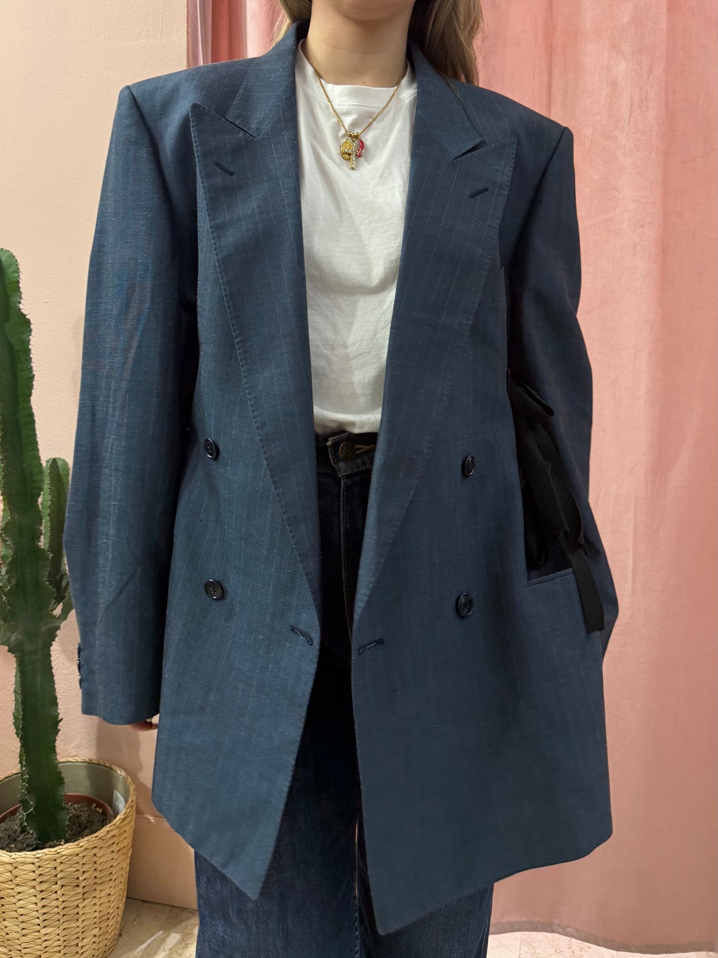 Blazer upcycling fiocchi blu gessato