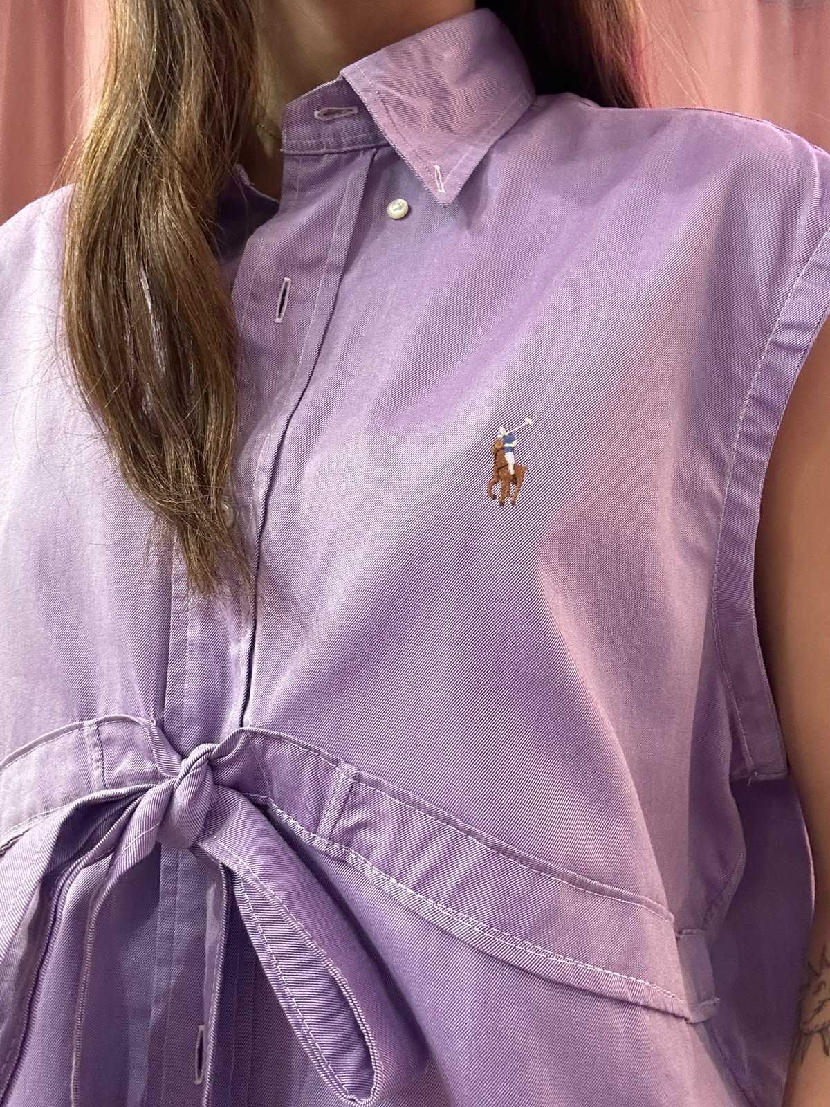 Camicia Ralph Lauren upcycling fiocco lilla