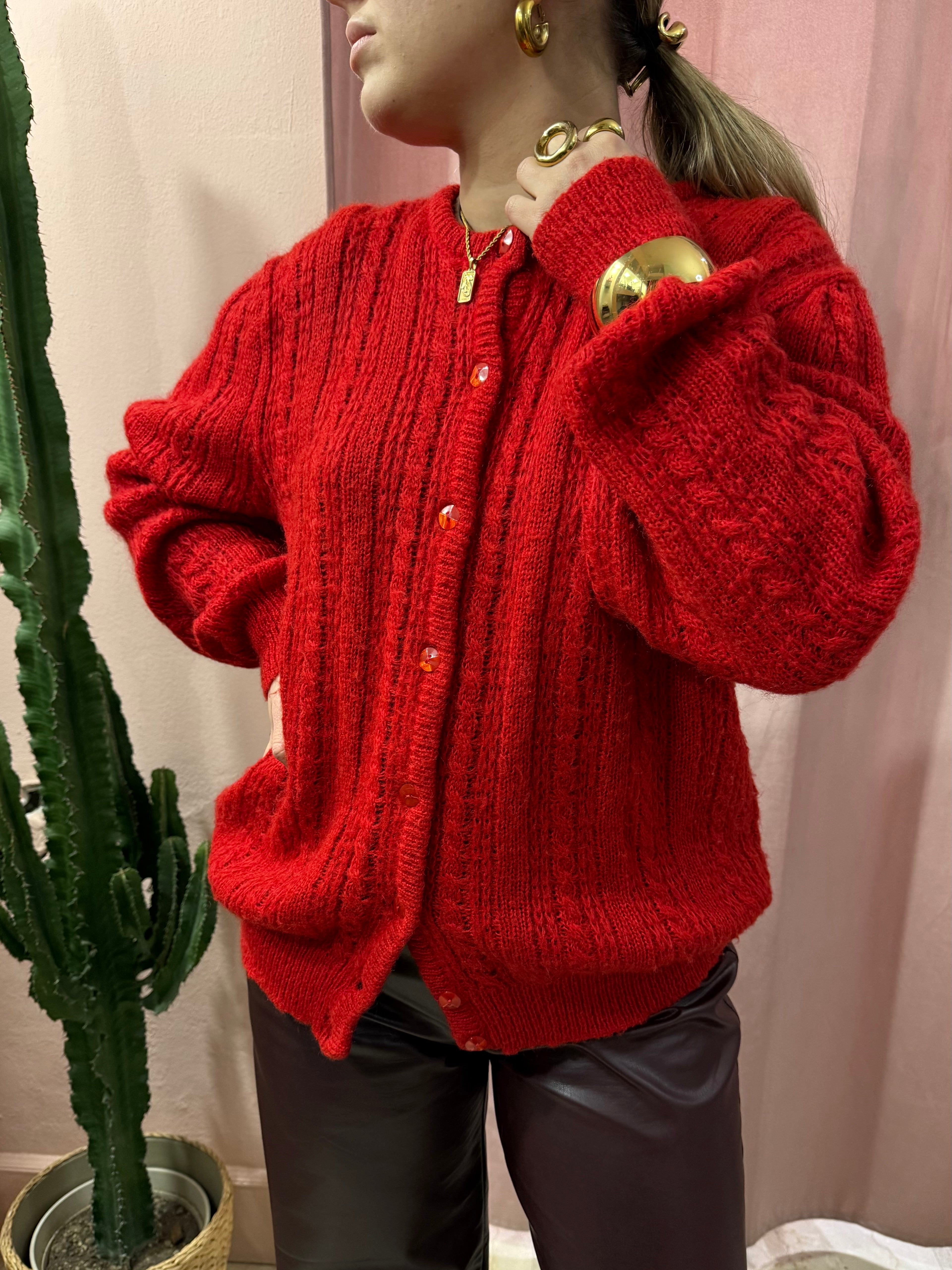 Maglione in lana a trecce rosso