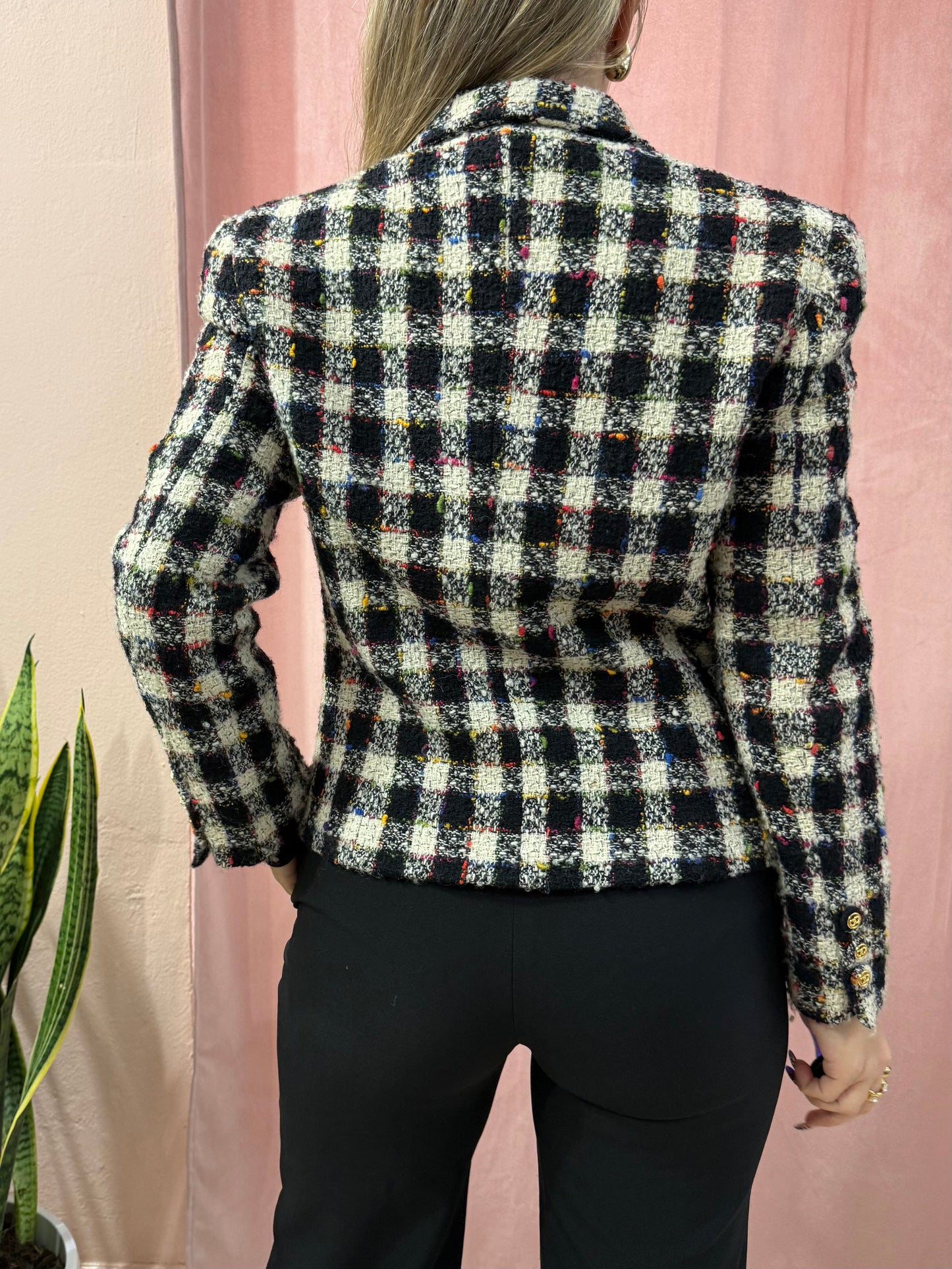 Blazer vintage a quadri bianco e nero