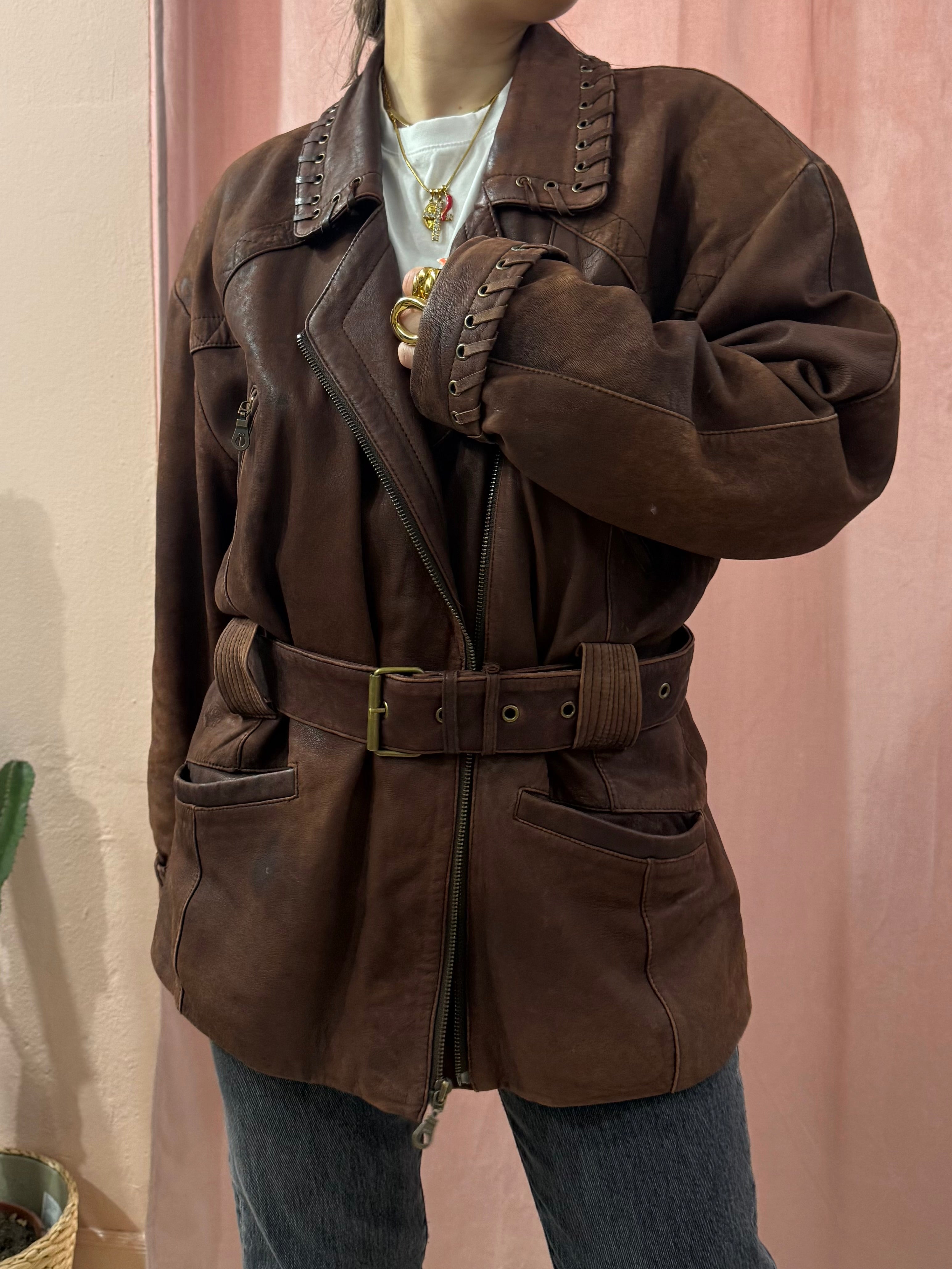 Giacca vintage in vera pelle invecchiata