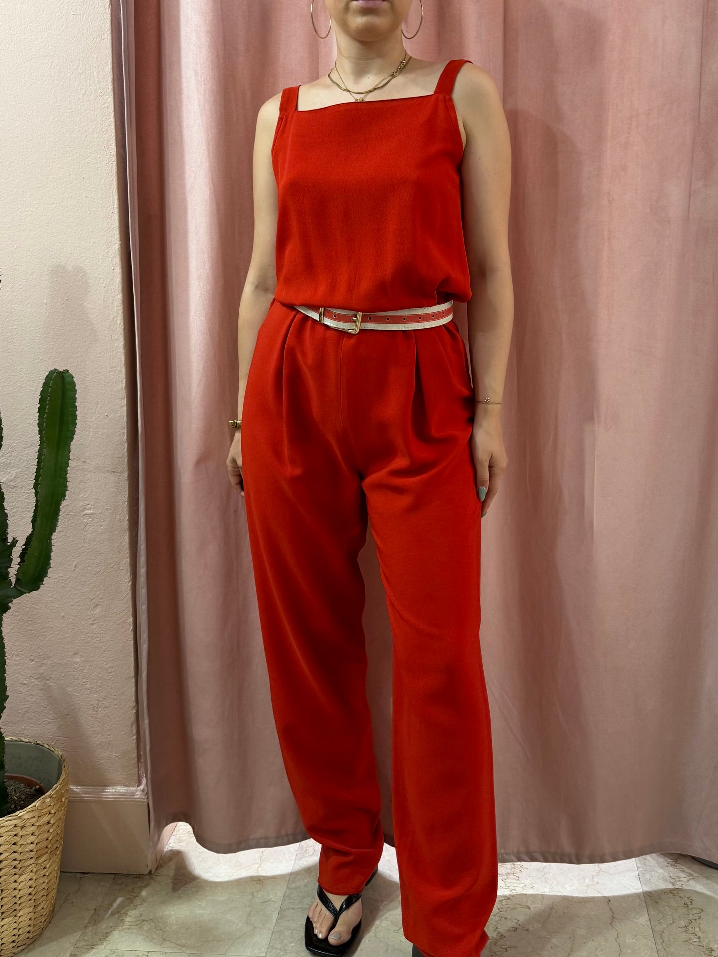 Maxi tuta rossa vintage con cinturino