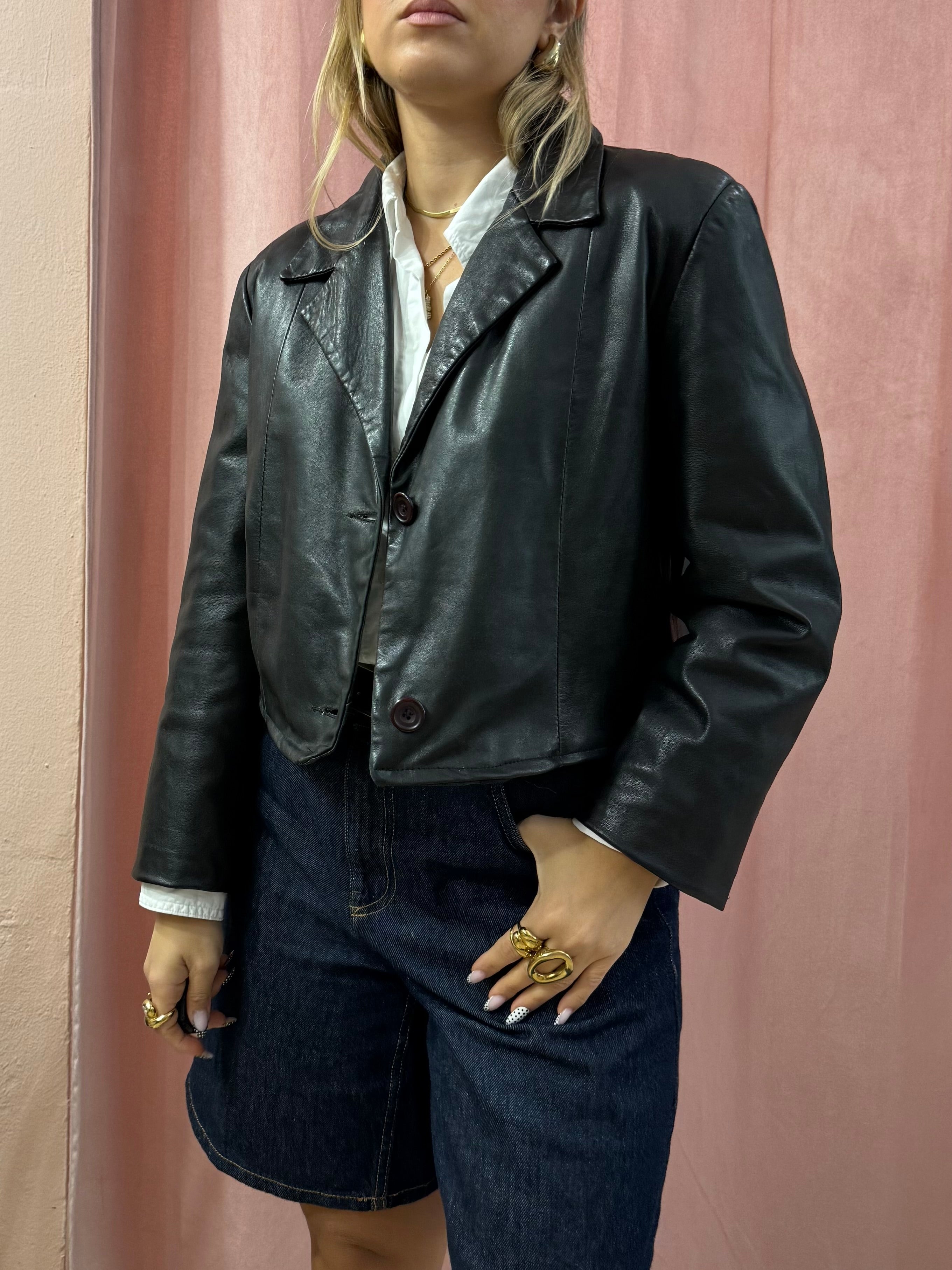 Giacca crop in vera pelle