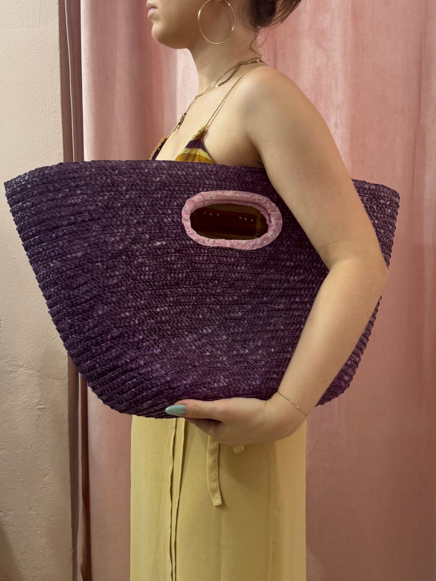 Borsa in paglia Viola