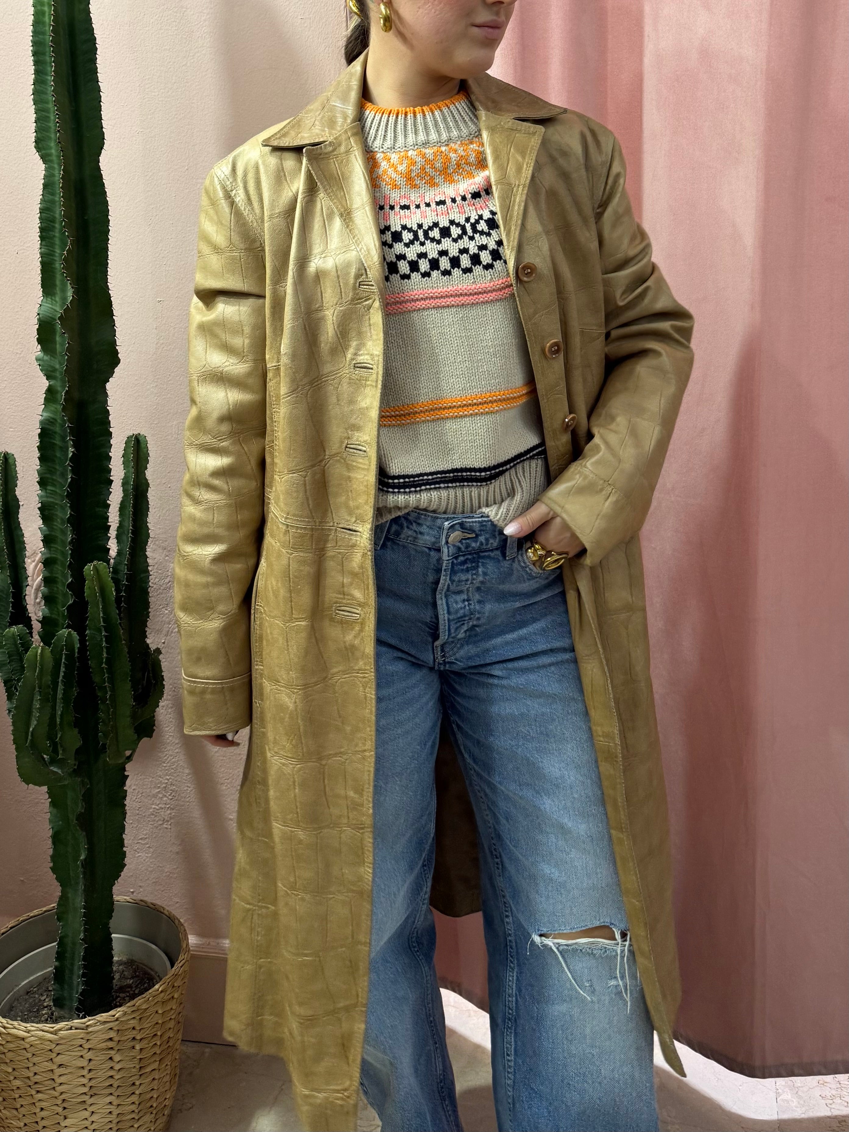 Trench in vera pelle effetto cocco