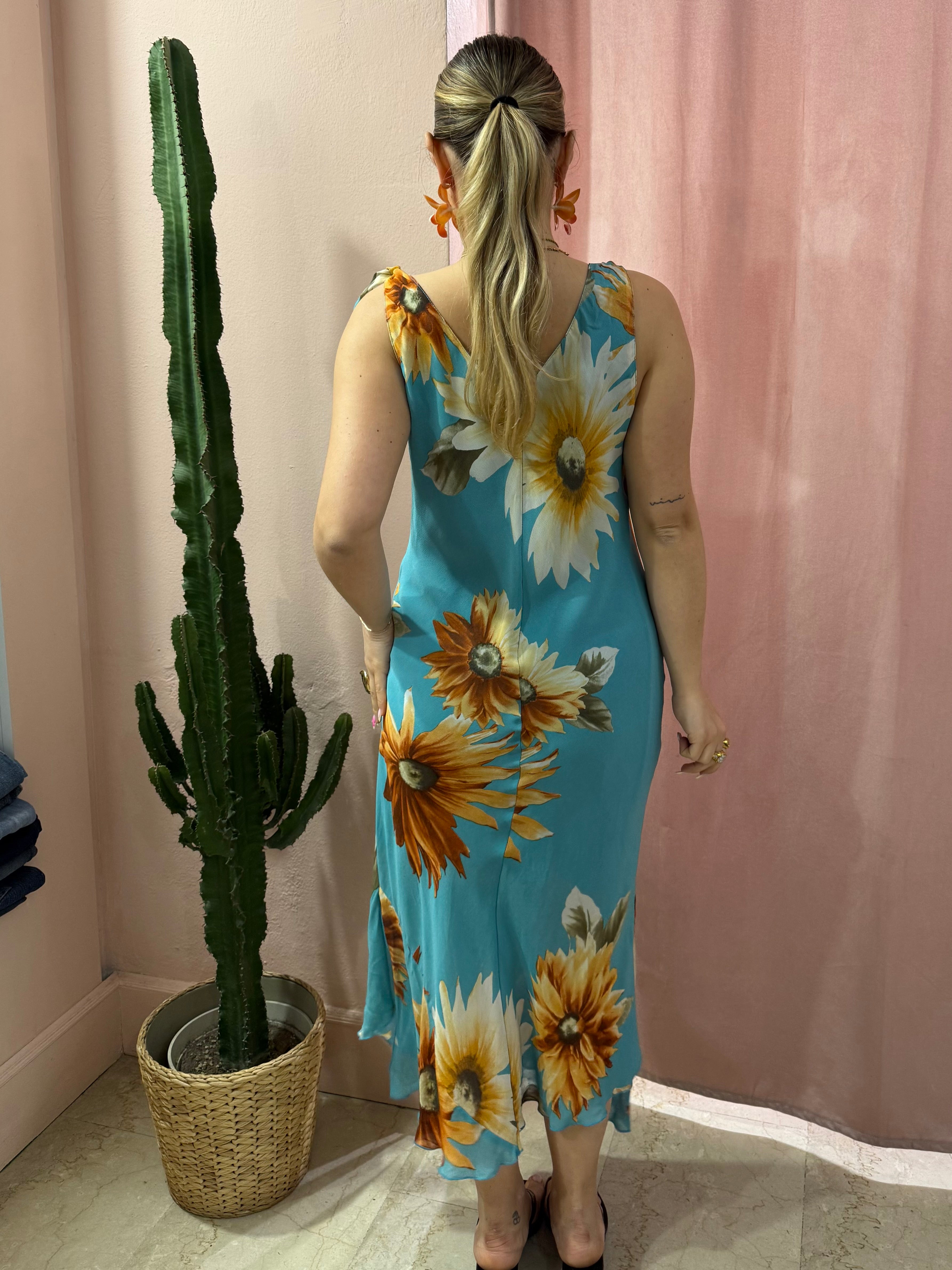 Vestito morbido 00s fiori arancio