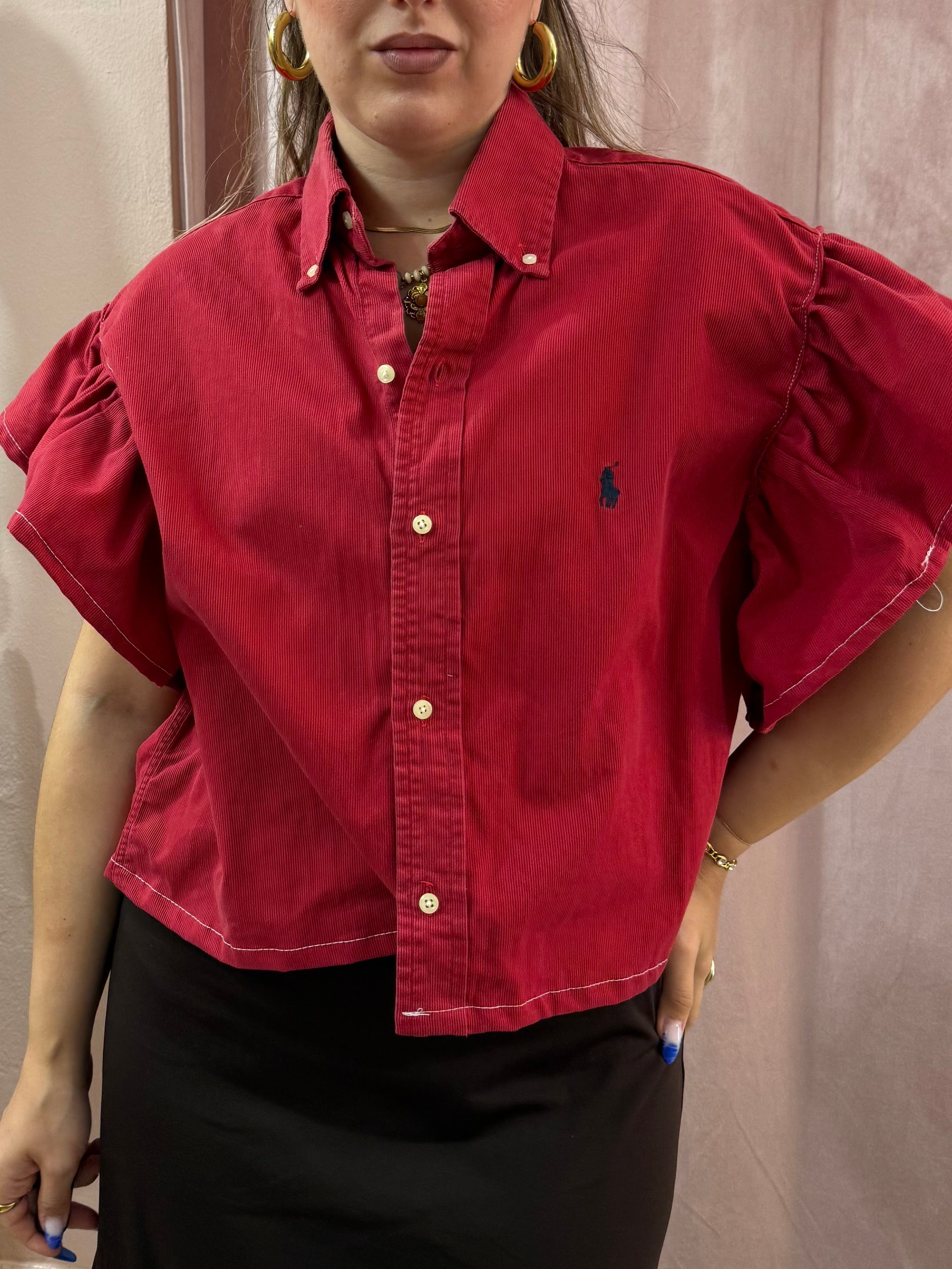 Camicia Ralph Lauren upcycling volant a costine bordeaux