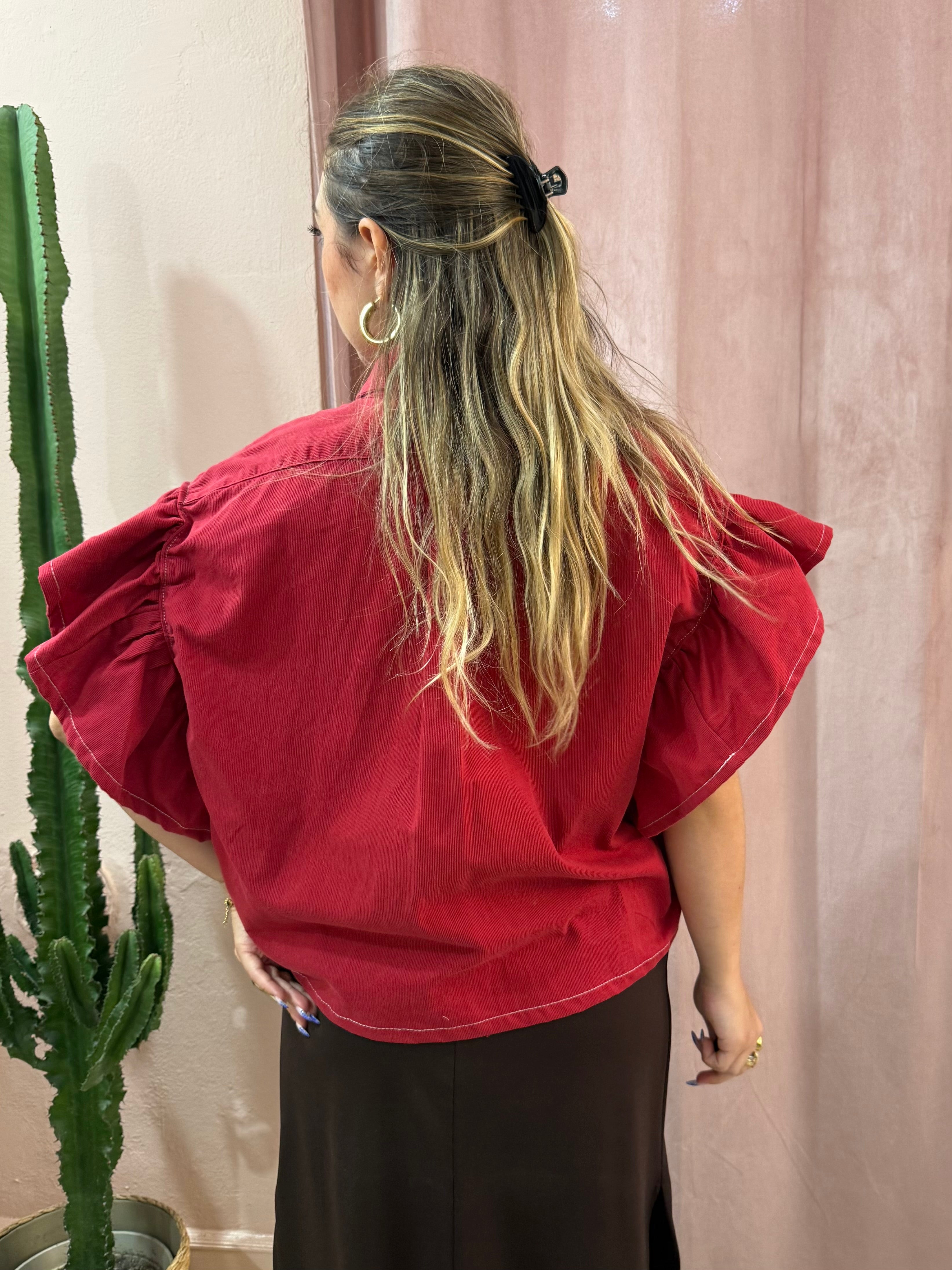 Camicia Ralph Lauren upcycling volant a costine bordeaux