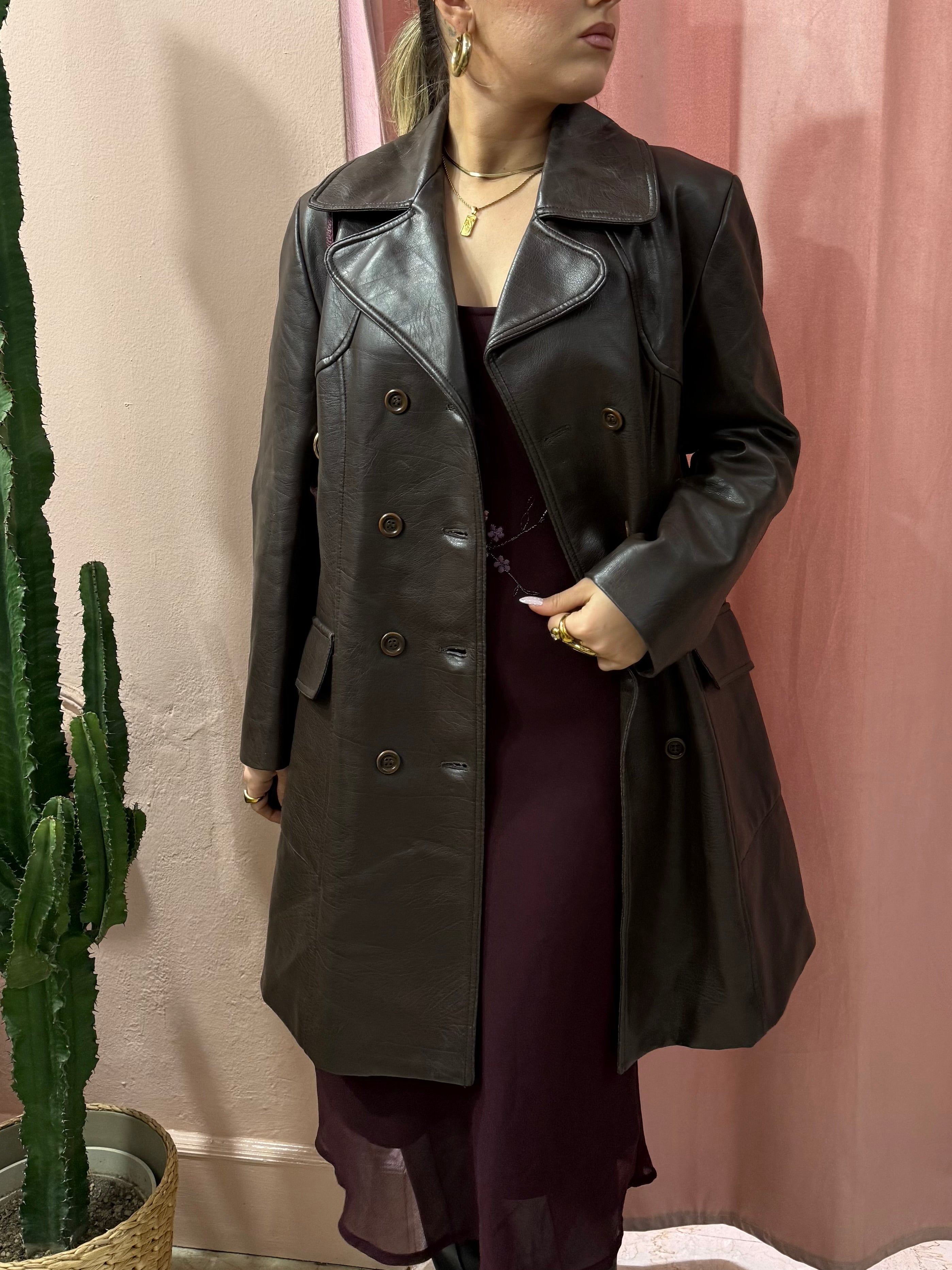 Trench vintage in vera pelle cioccolato