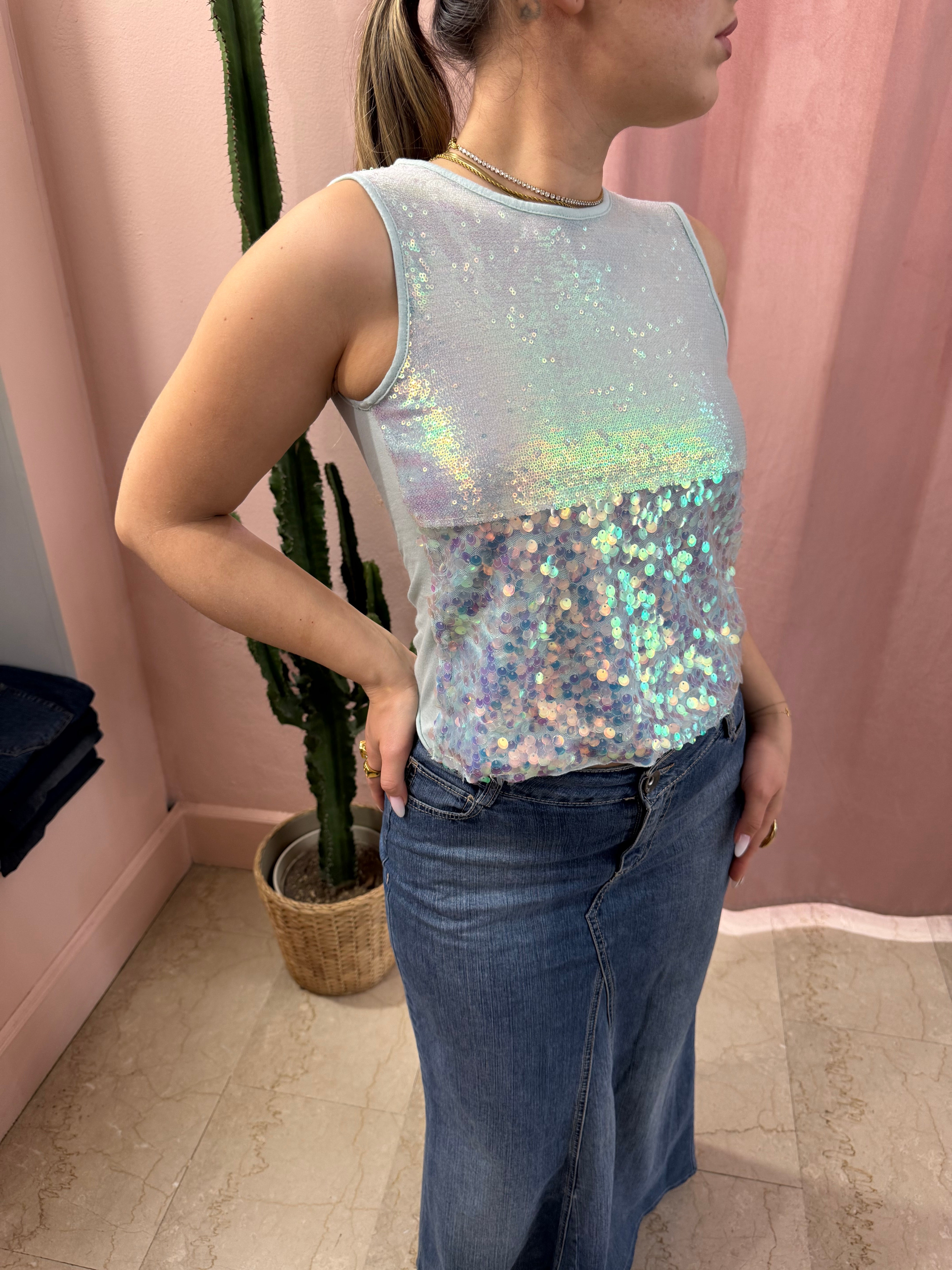 Top paillettes iridescente