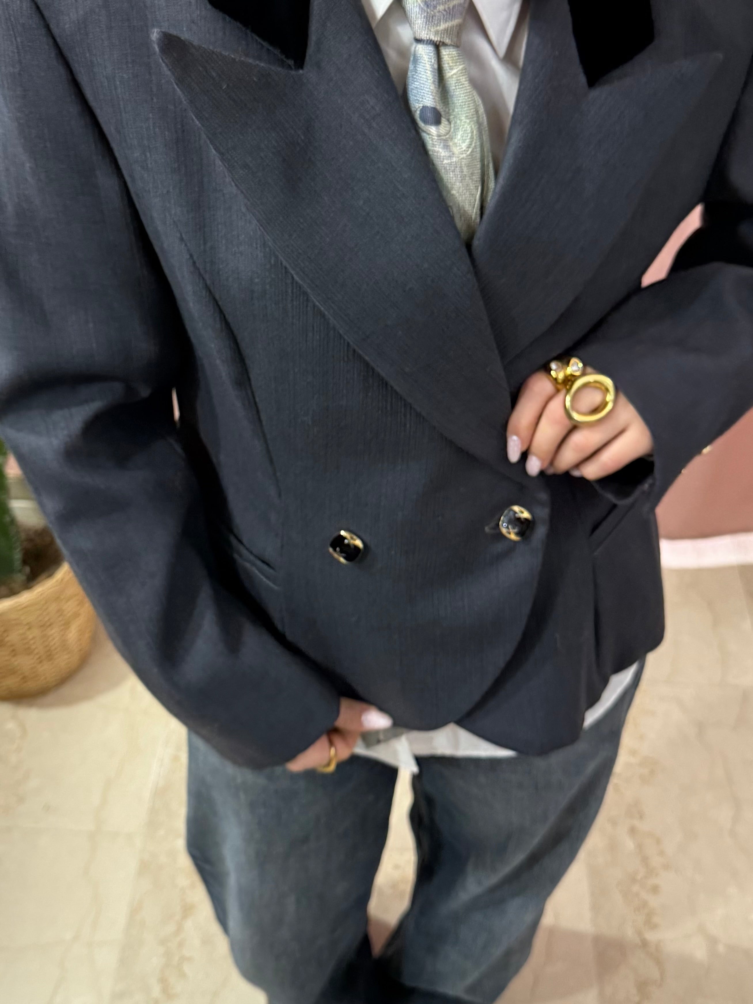 Blazer doppiopetto antracite in lana