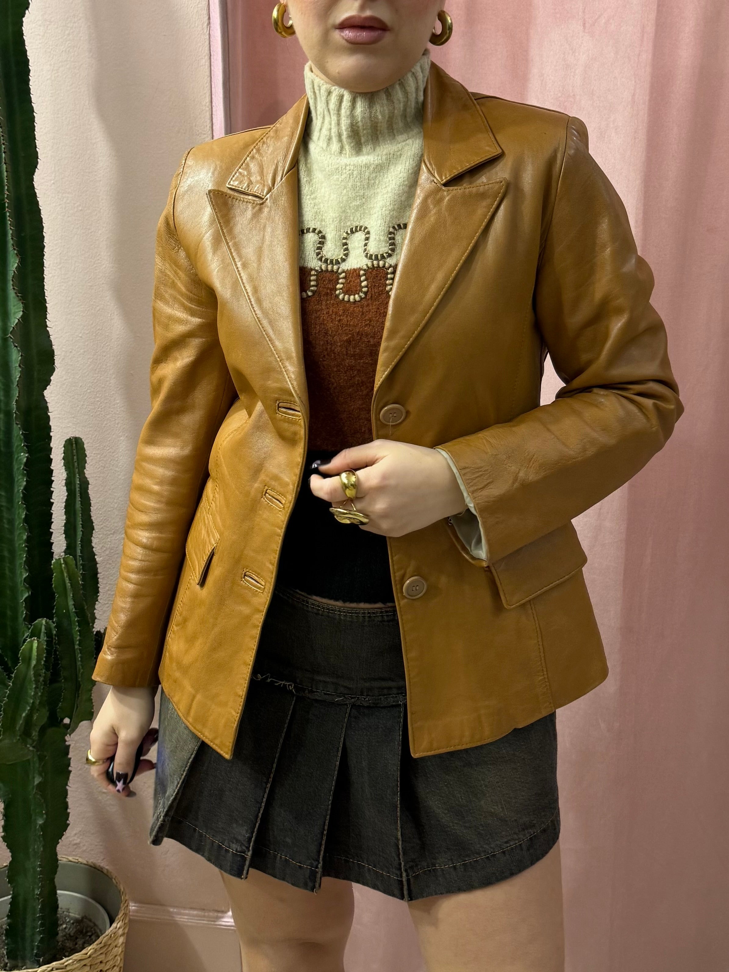 Giacca in vera pelle color cuoio