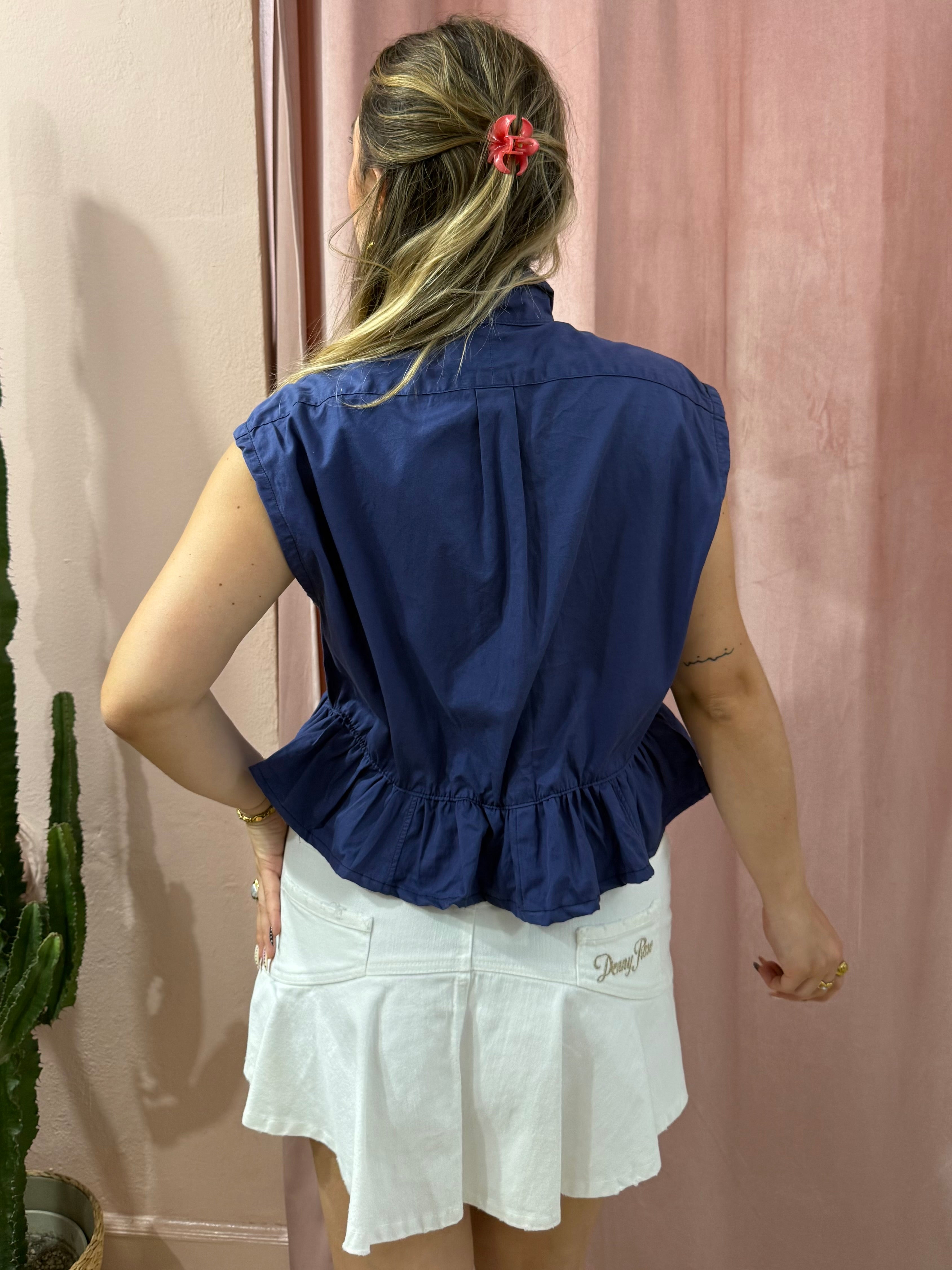 Camicia Ralph Lauren upcycling volant blu