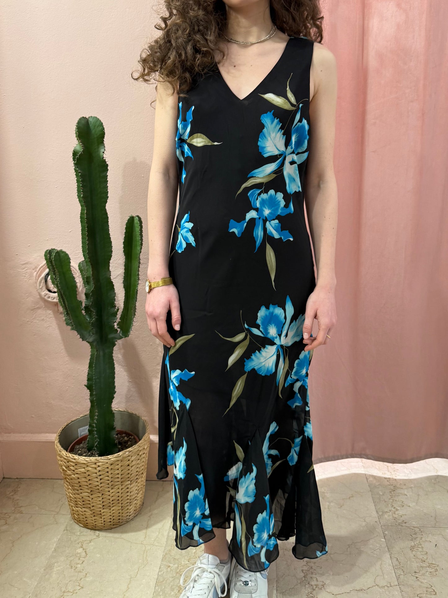 Vestito in fantasia a fiori misto seta