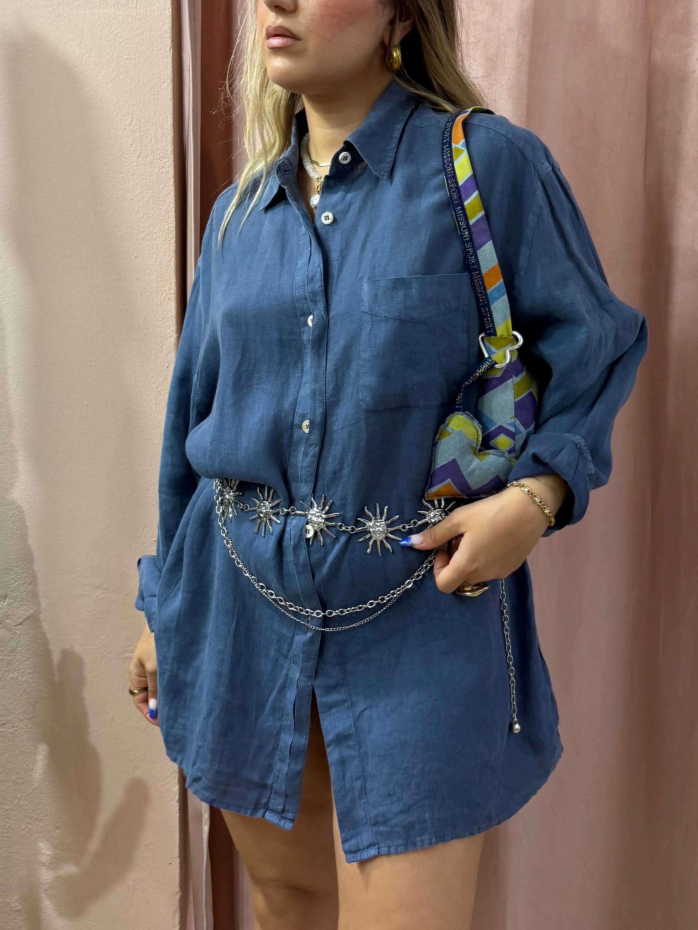 Camicione Max Mara blu in puro lino