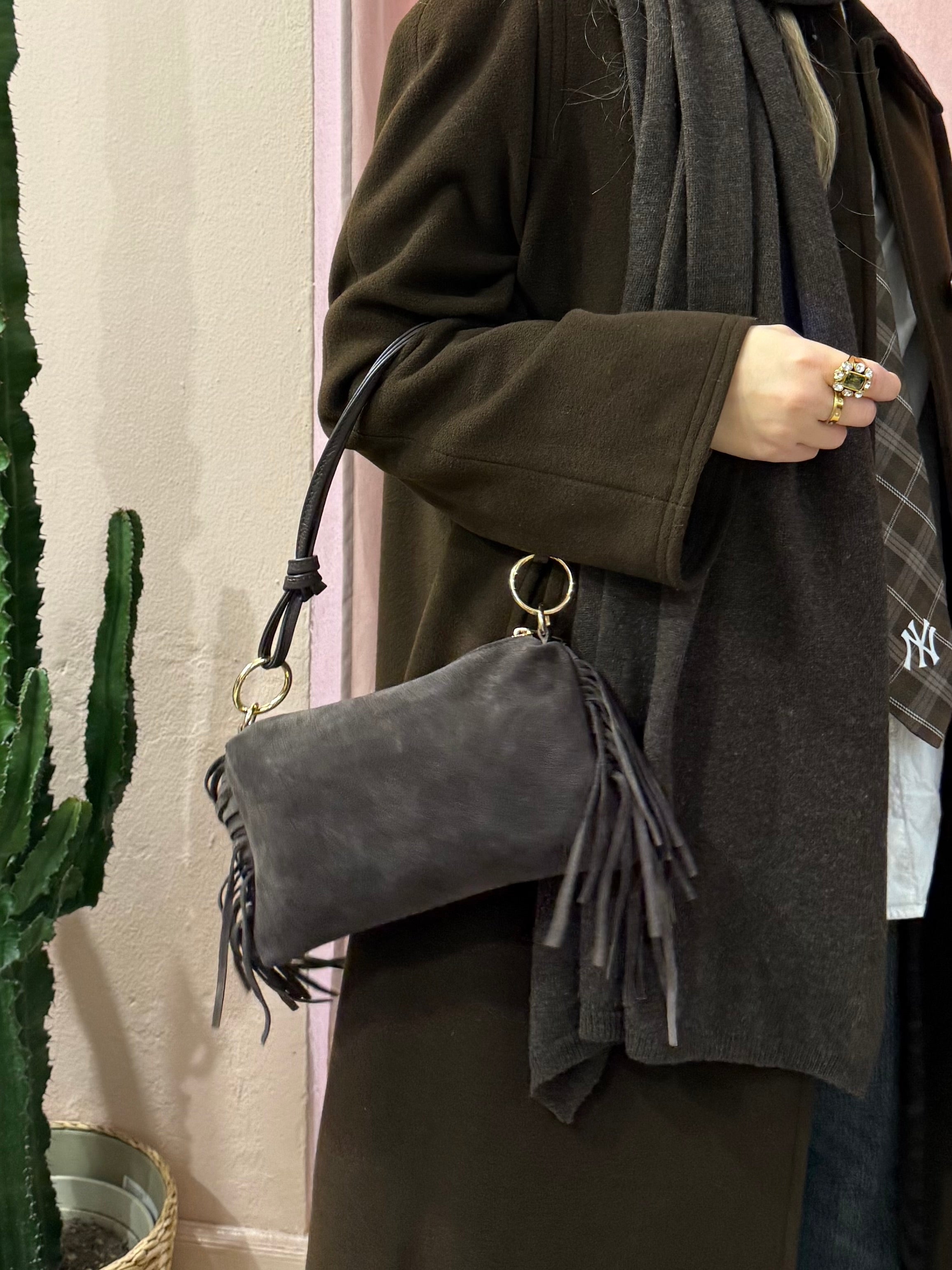 Borsa a spalla in vera pelle scamosciata più colori