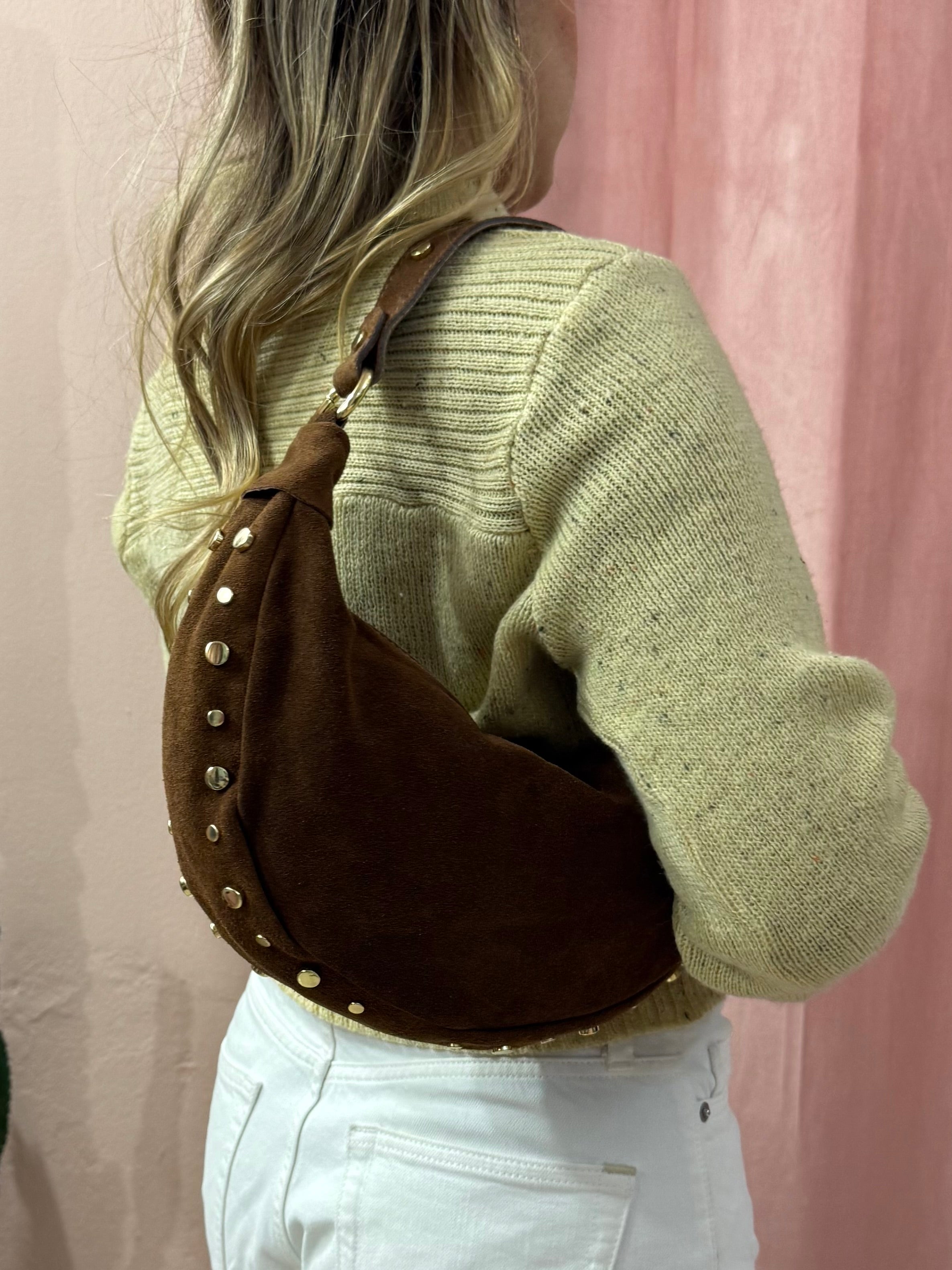 Borsa mezzaluna in vera pelle