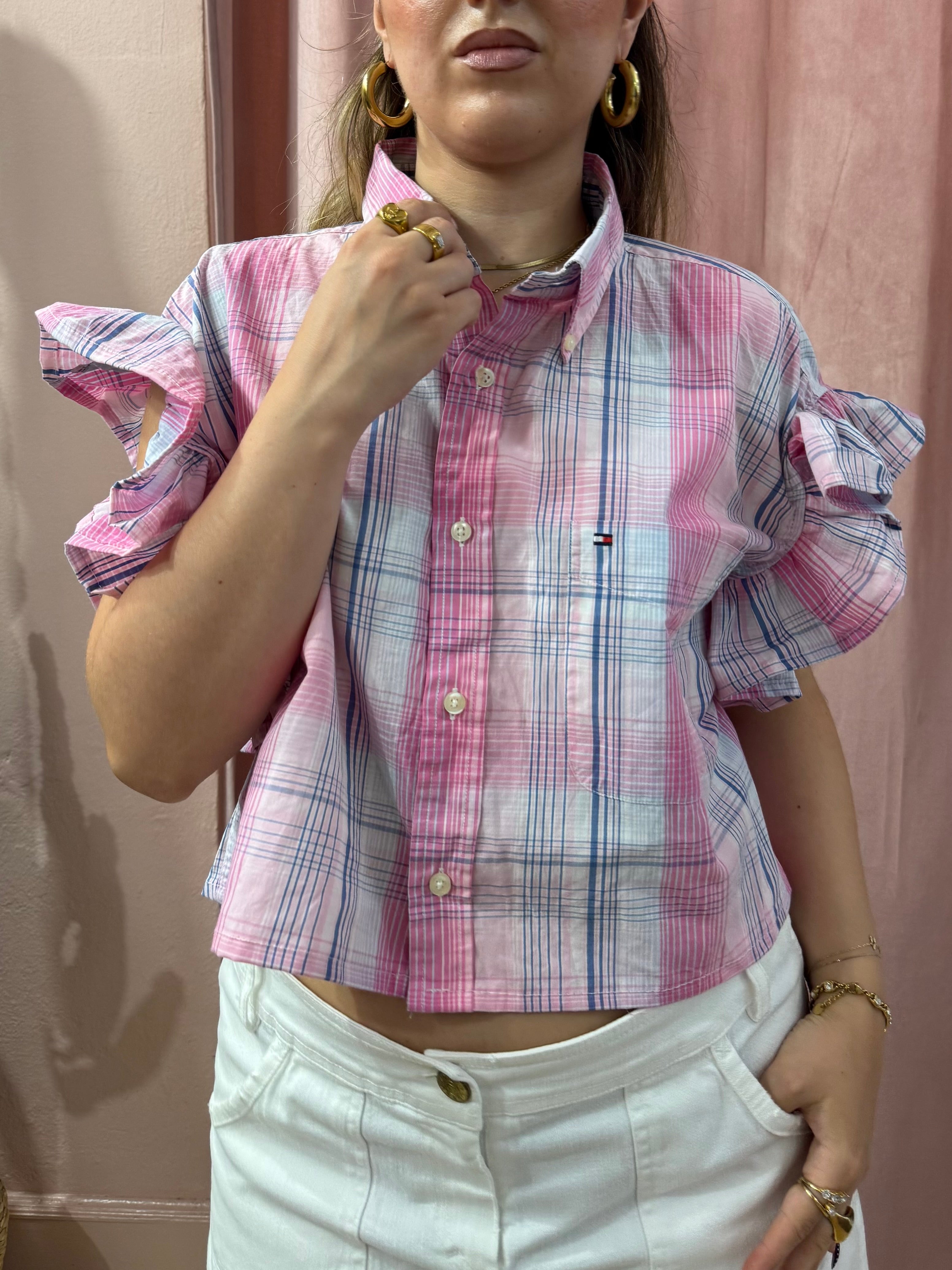 Camicia Tommy H. upcycling quadri rosa